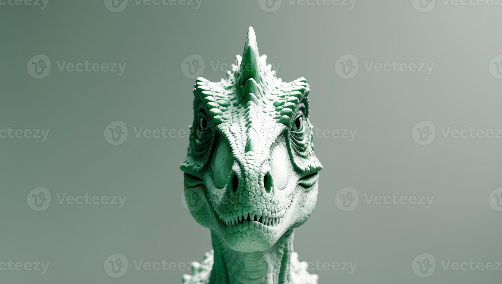 A green dinosaur statue with a green head photo