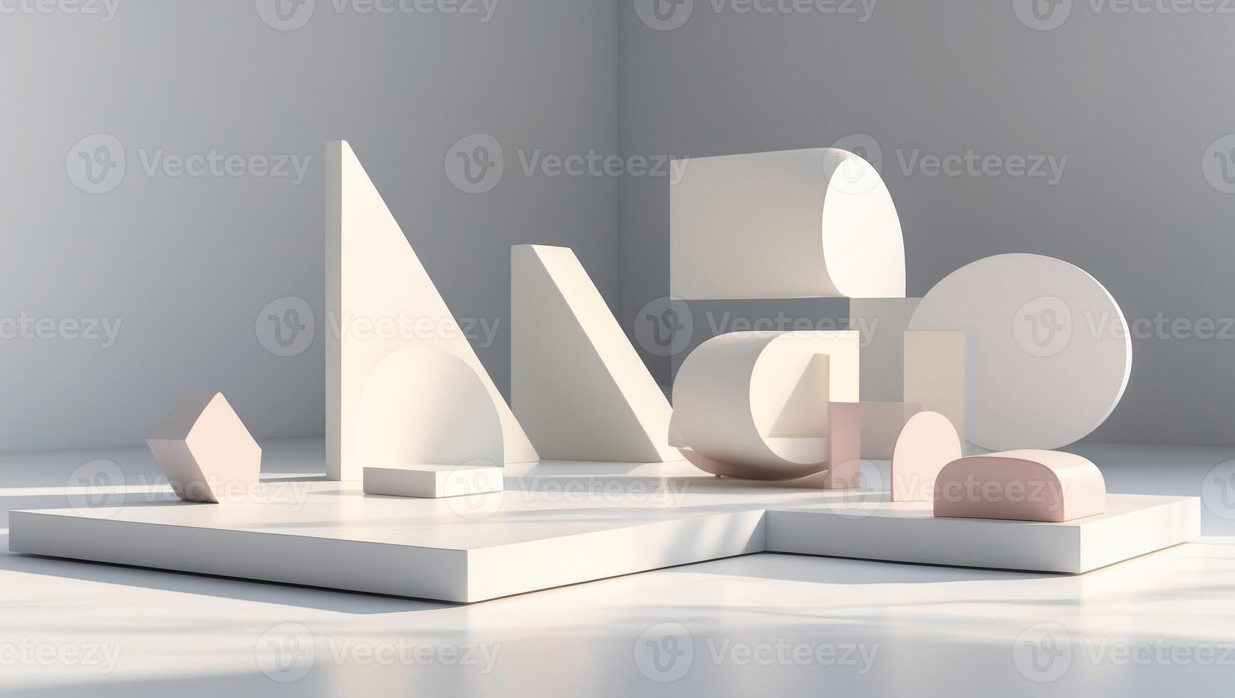 A white sculpture with various shapes on it photo