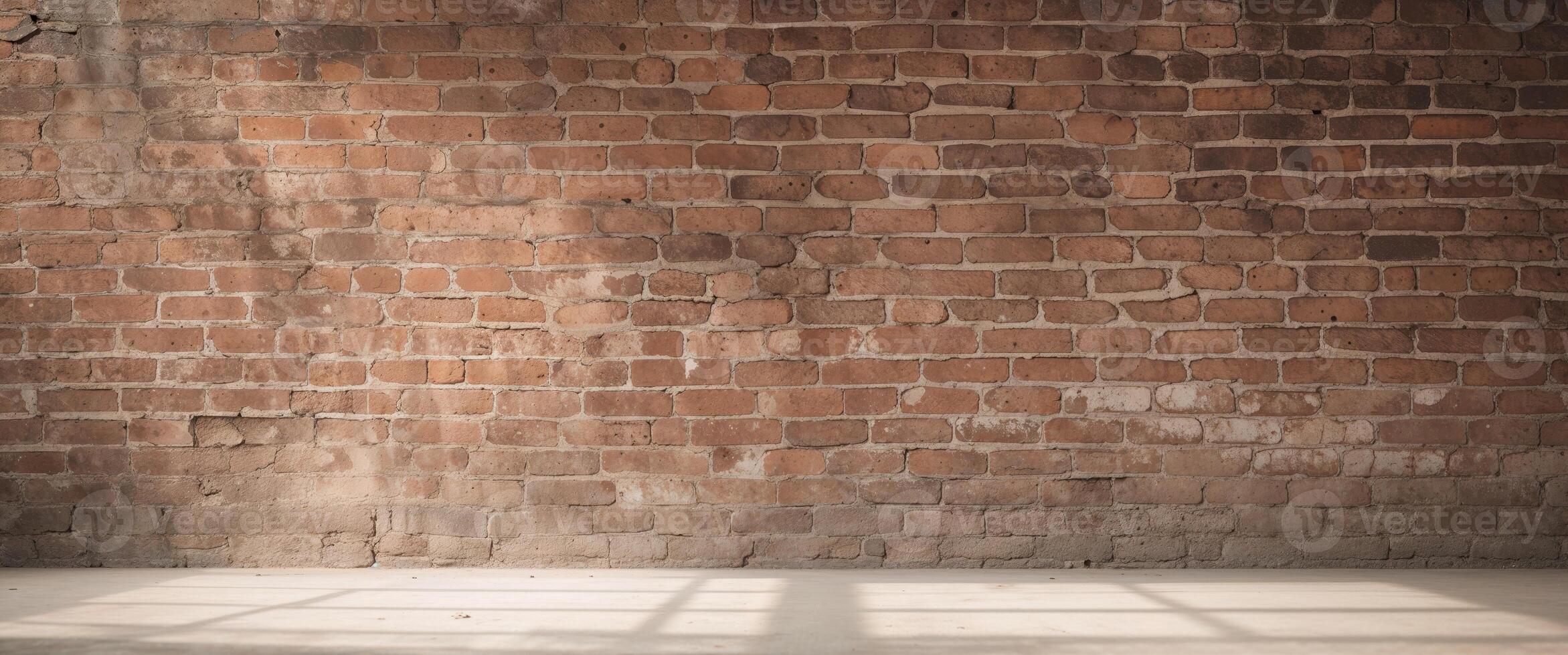 An empty room with a brick wall and a window photo