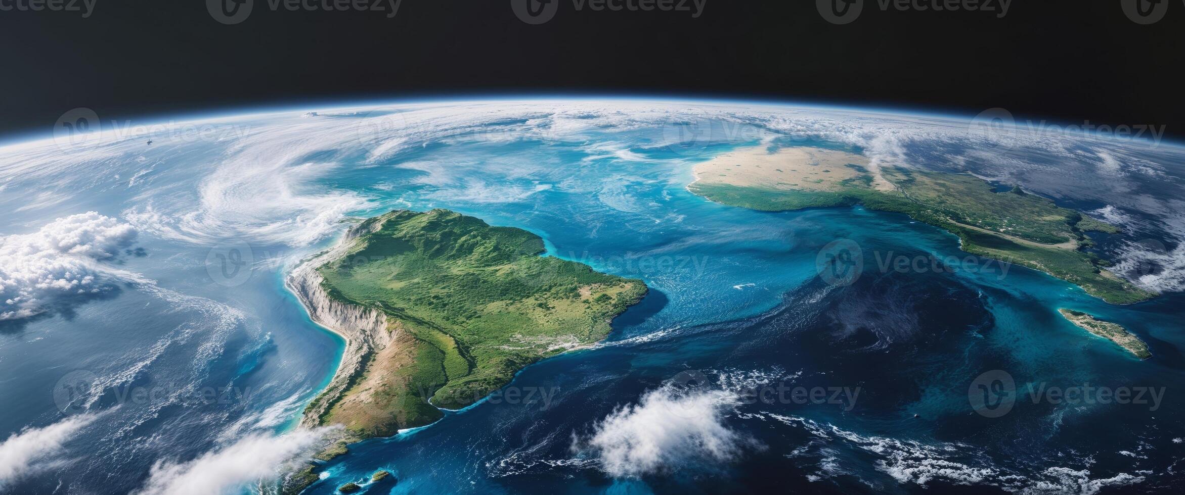 Stunning View of Earth from Space with Rich Blue Oceans and Lush Green Continents. photo