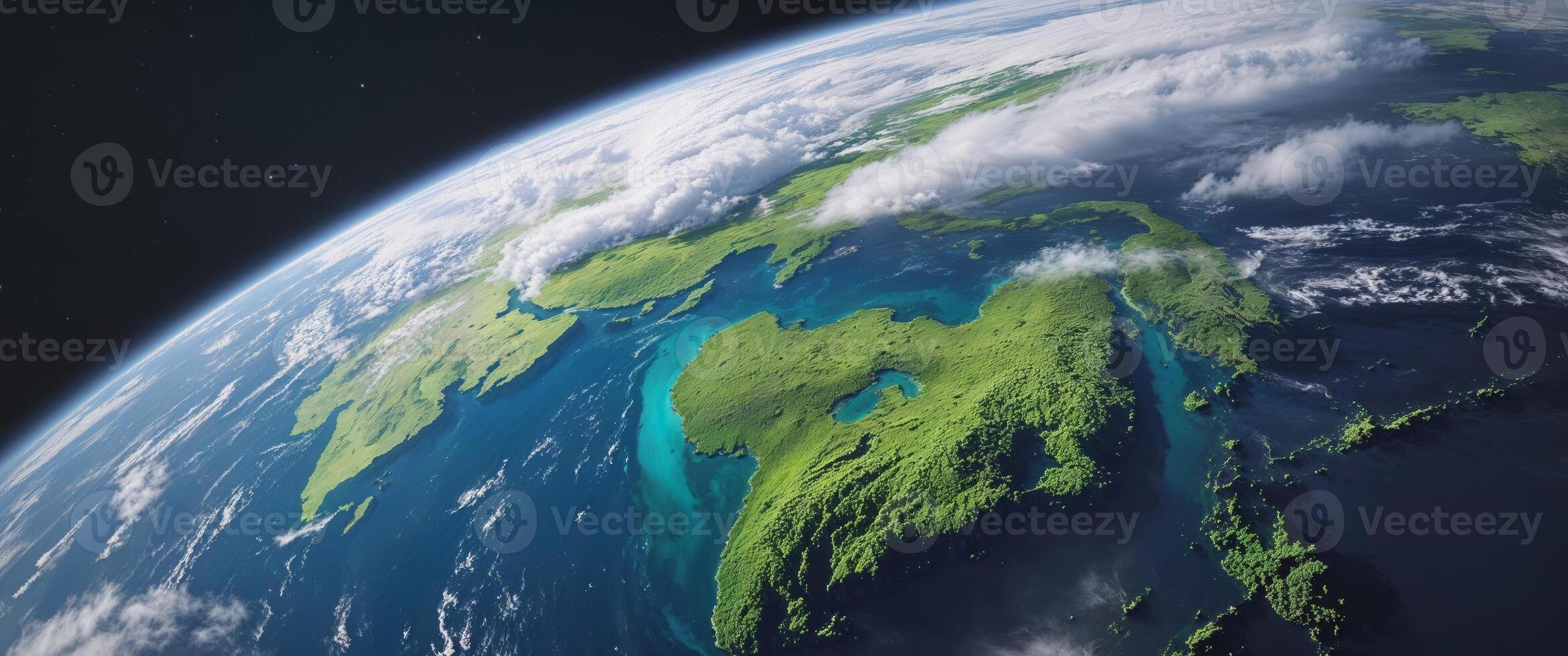 Stunning View of Earth from Space with Rich Blue Oceans and Lush Green Continents photo