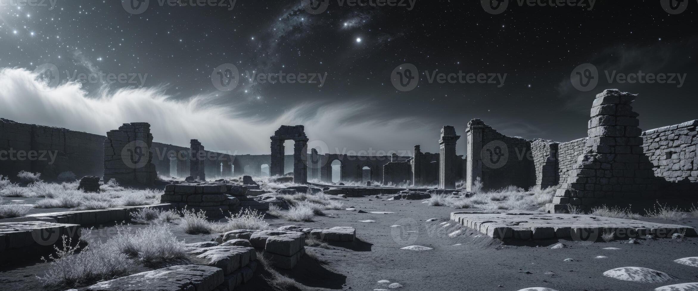 Desolate Ruins of an Ancient Lunar Civilization in the Starry Skies. photo