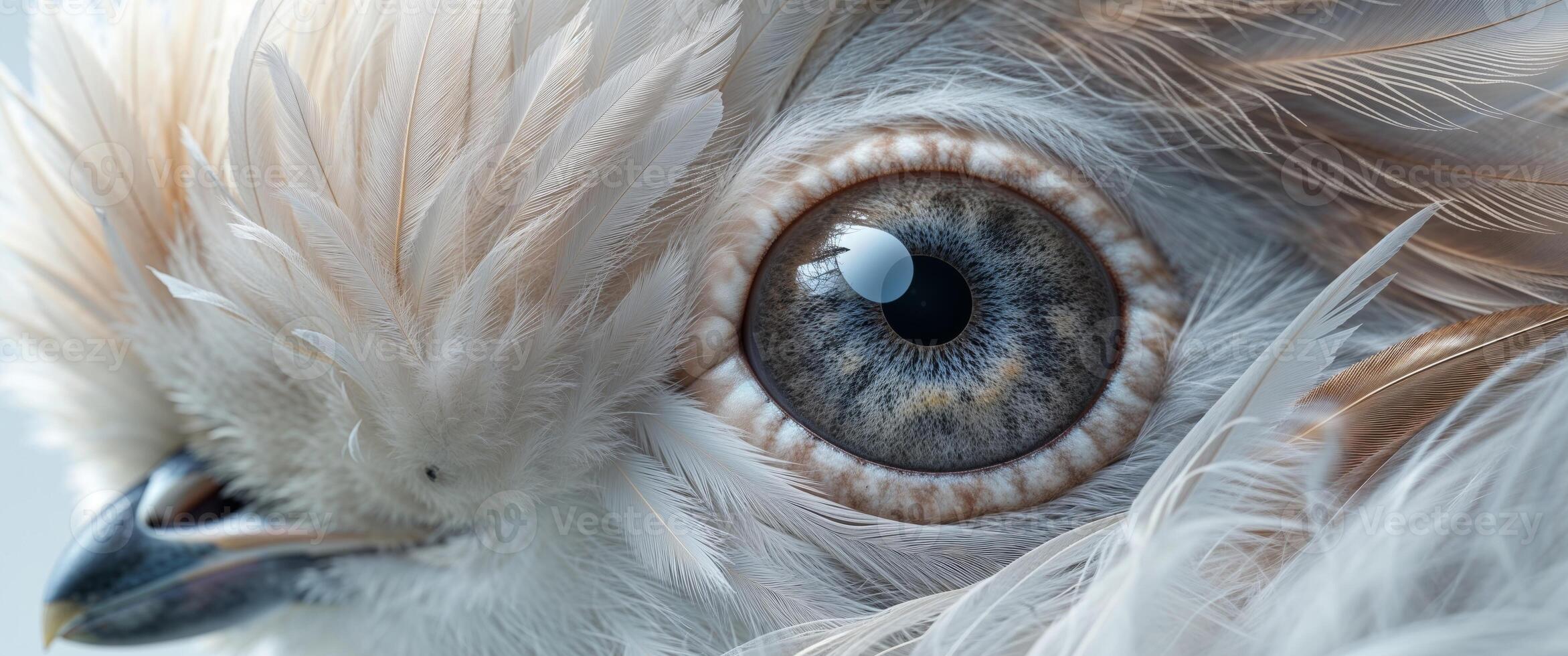 A Close Up View Of A Birds Eye And Feathers. photo