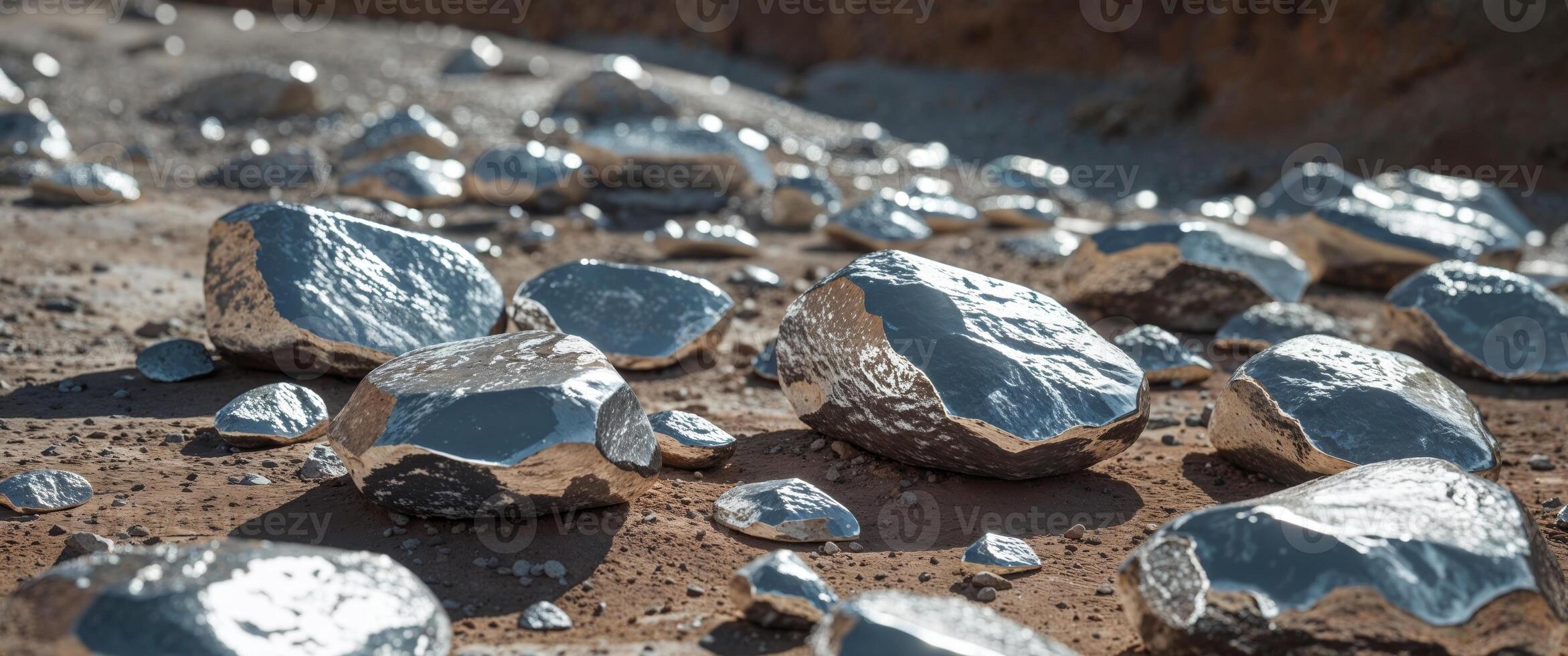 Shiny Metallic Rocks Background with Textured Surface in Natural Setting photo