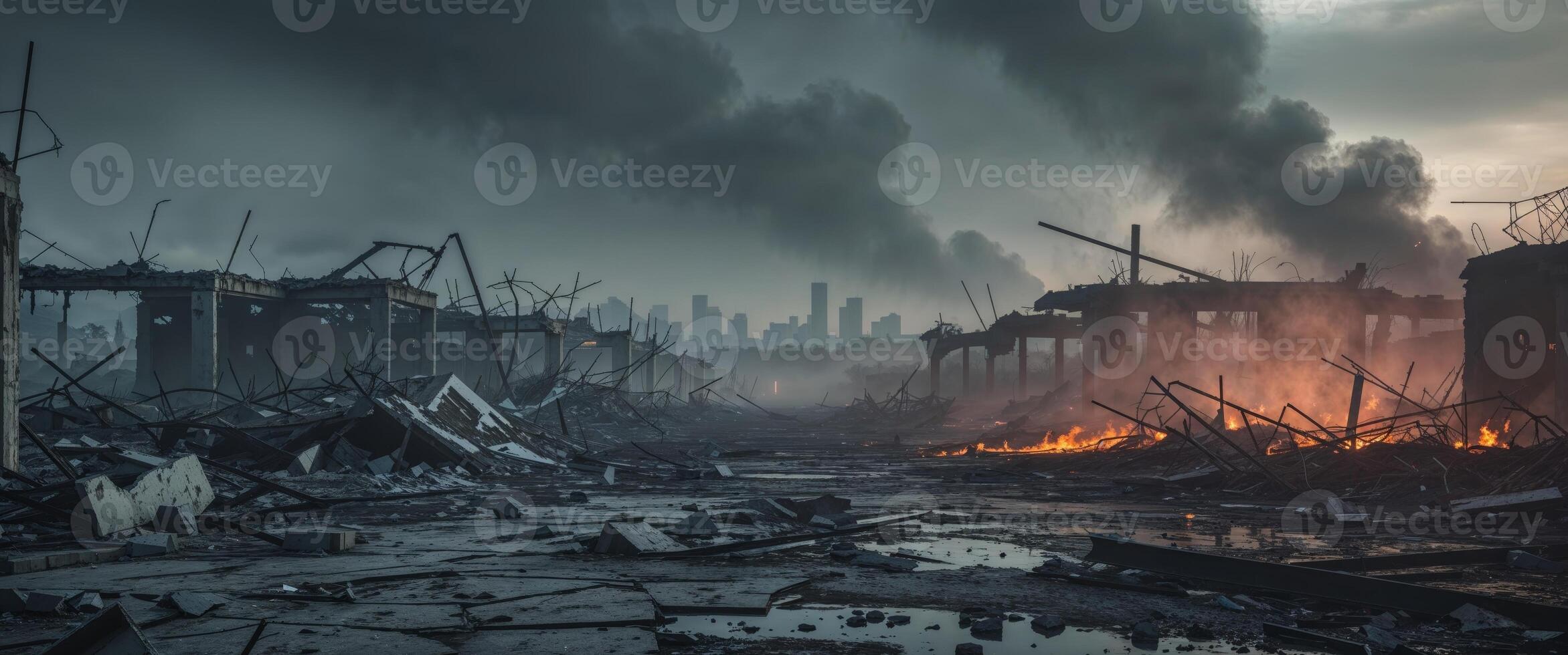 Urban Disaster Scene with Dynamic Textures and Light. photo