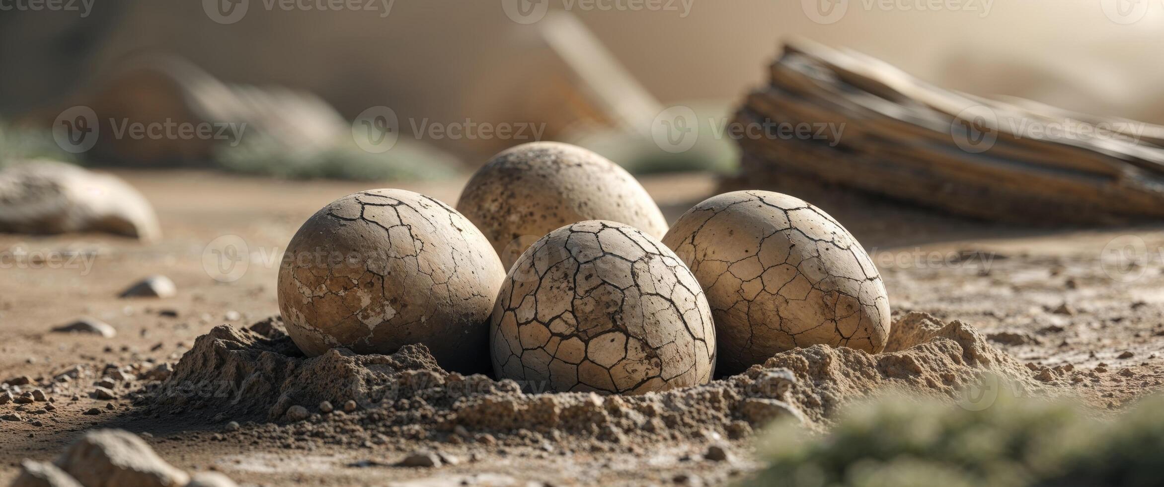 Dinosaur egg fossils discovered in their nest. photo
