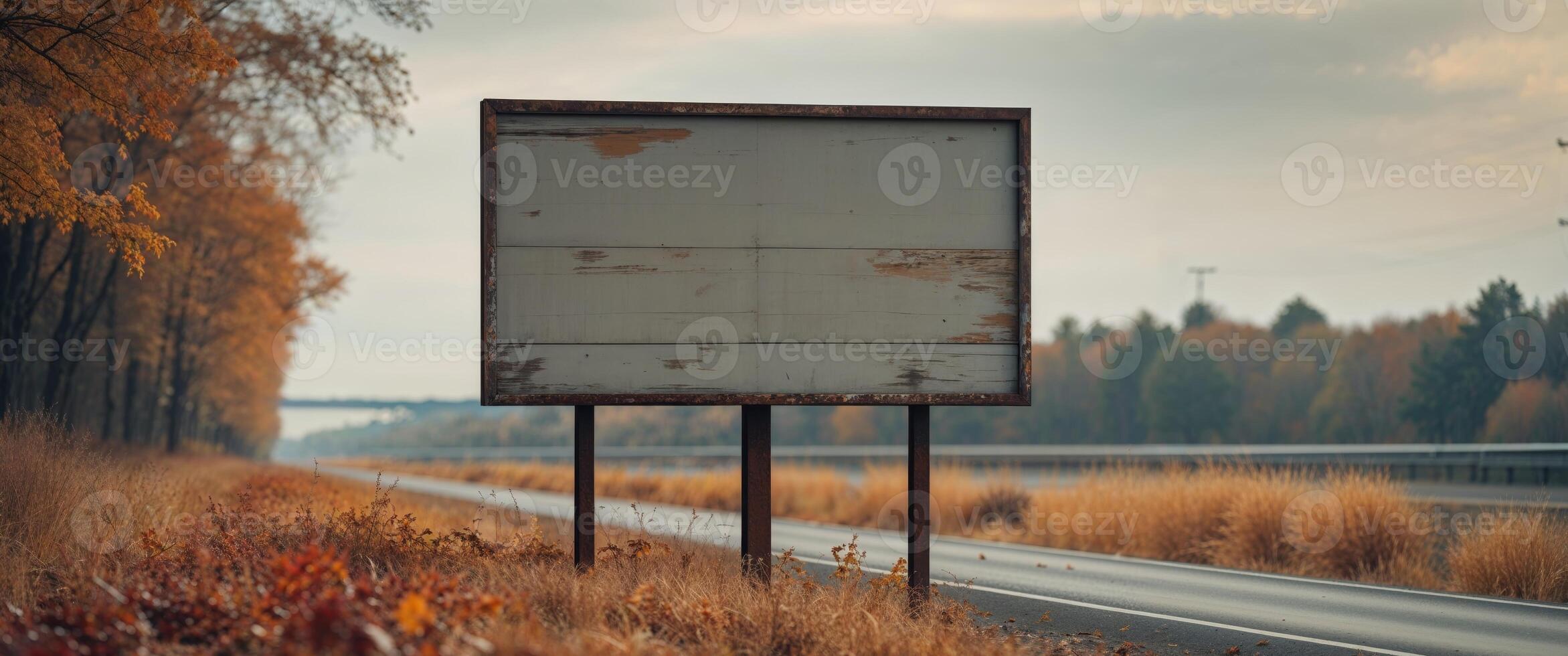 Rustic blank billboard roadside autumn highway. photo