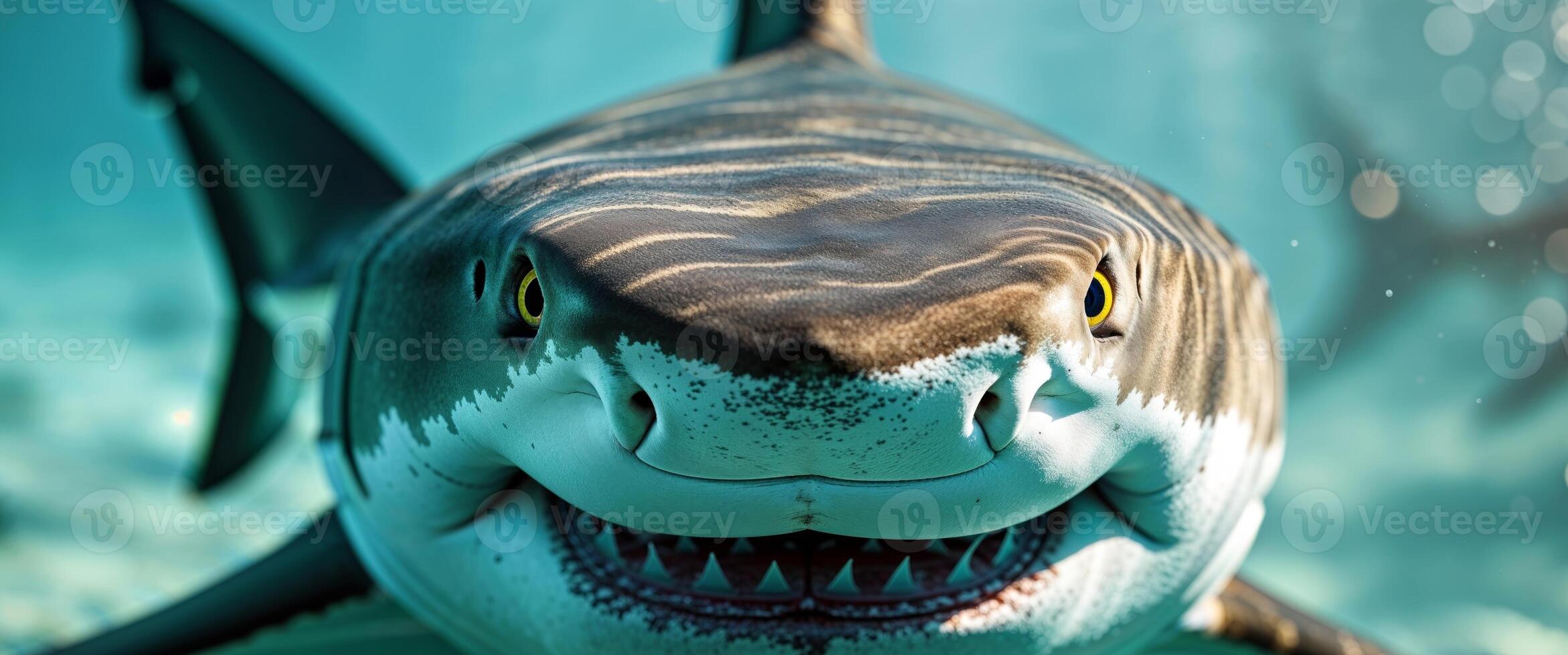 A close up of a shark with its mouth open photo