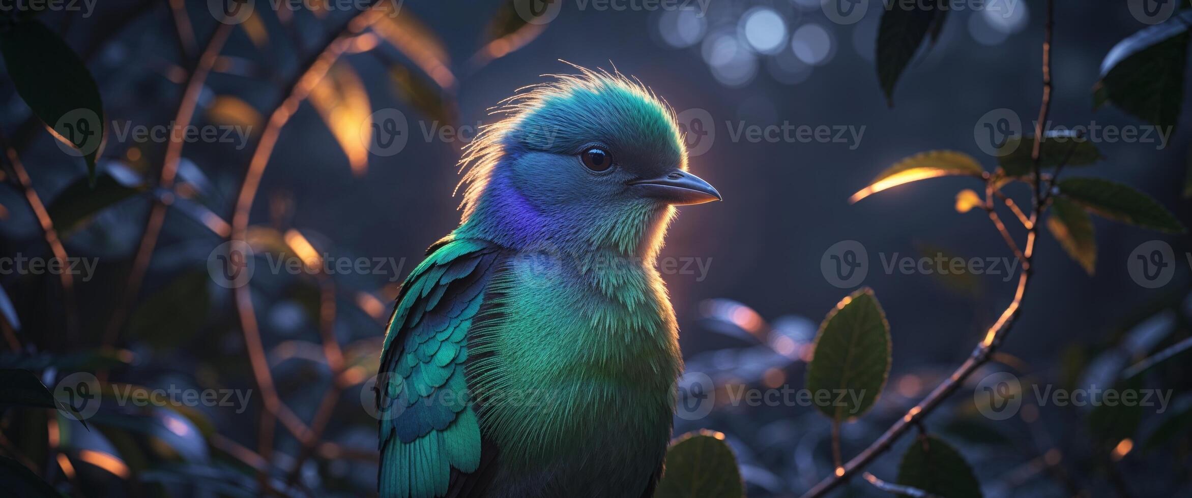 A colorful bird is sitting on a branch photo