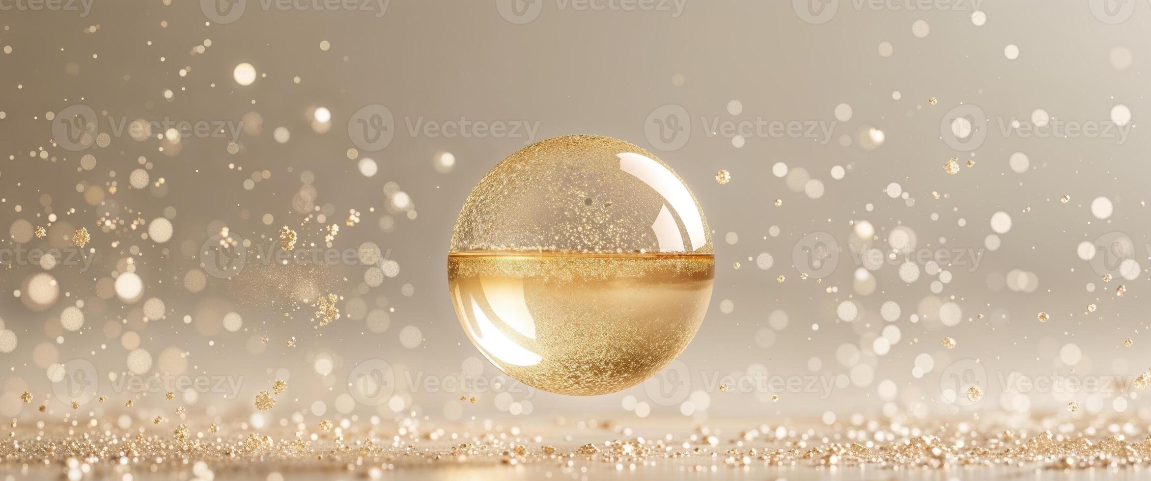 Glowing golden orb amidst shimmering particles. photo