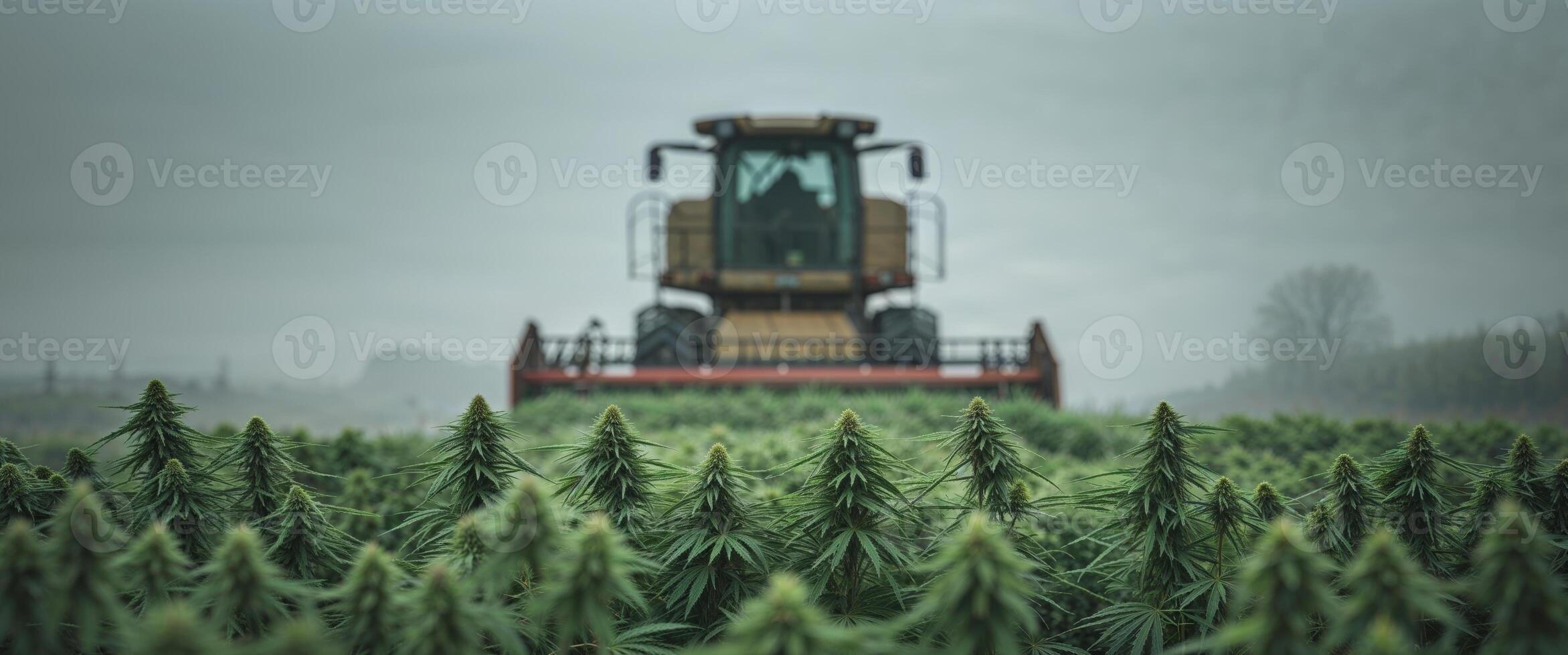 Hemp Harvesting with Machinery on Overcast Day photo