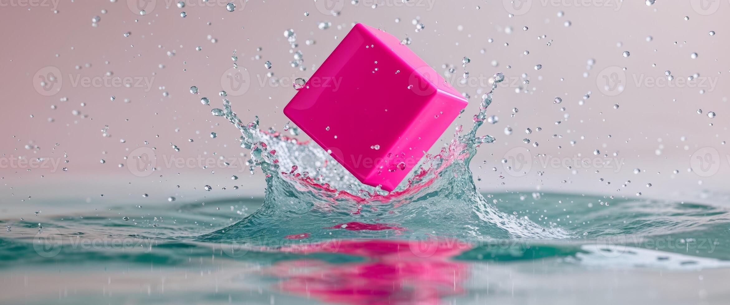 A pink object creating a water splash effect photo