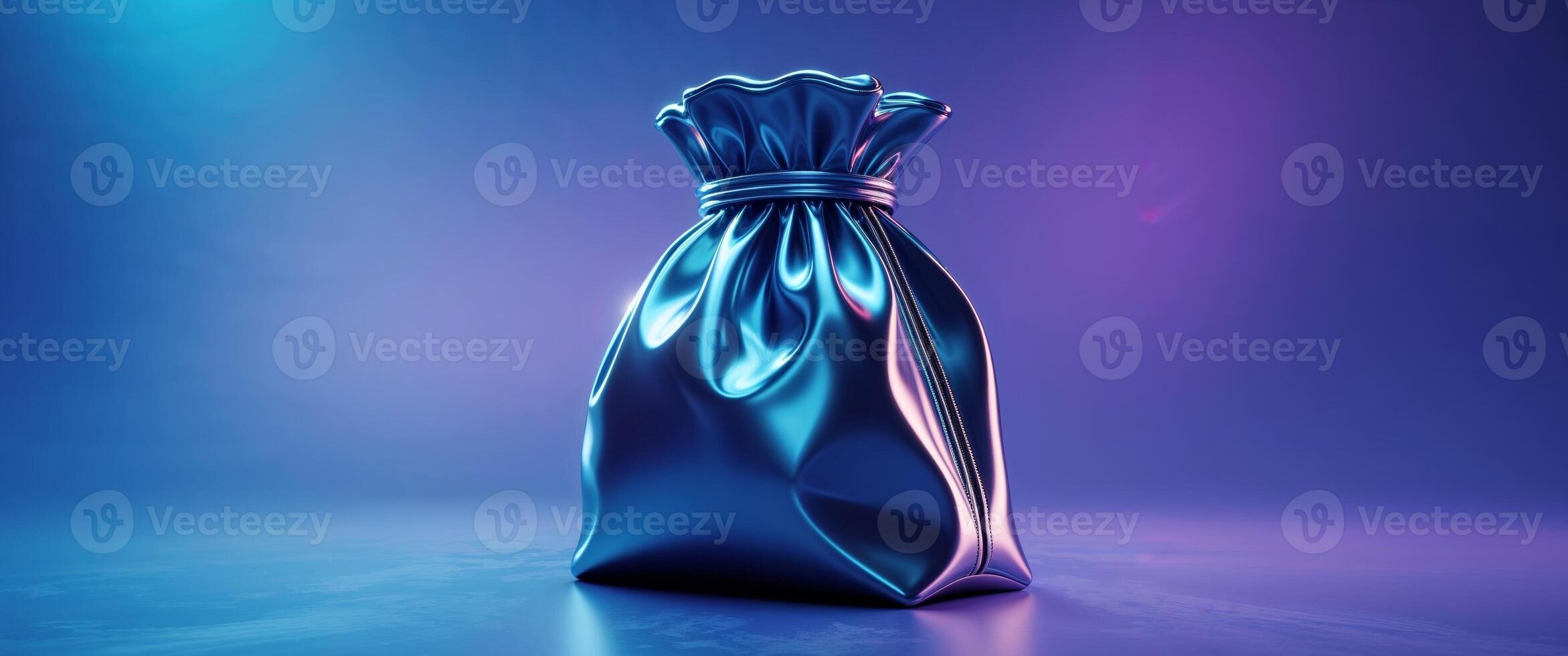 A blue bag with a ribbon on it photo