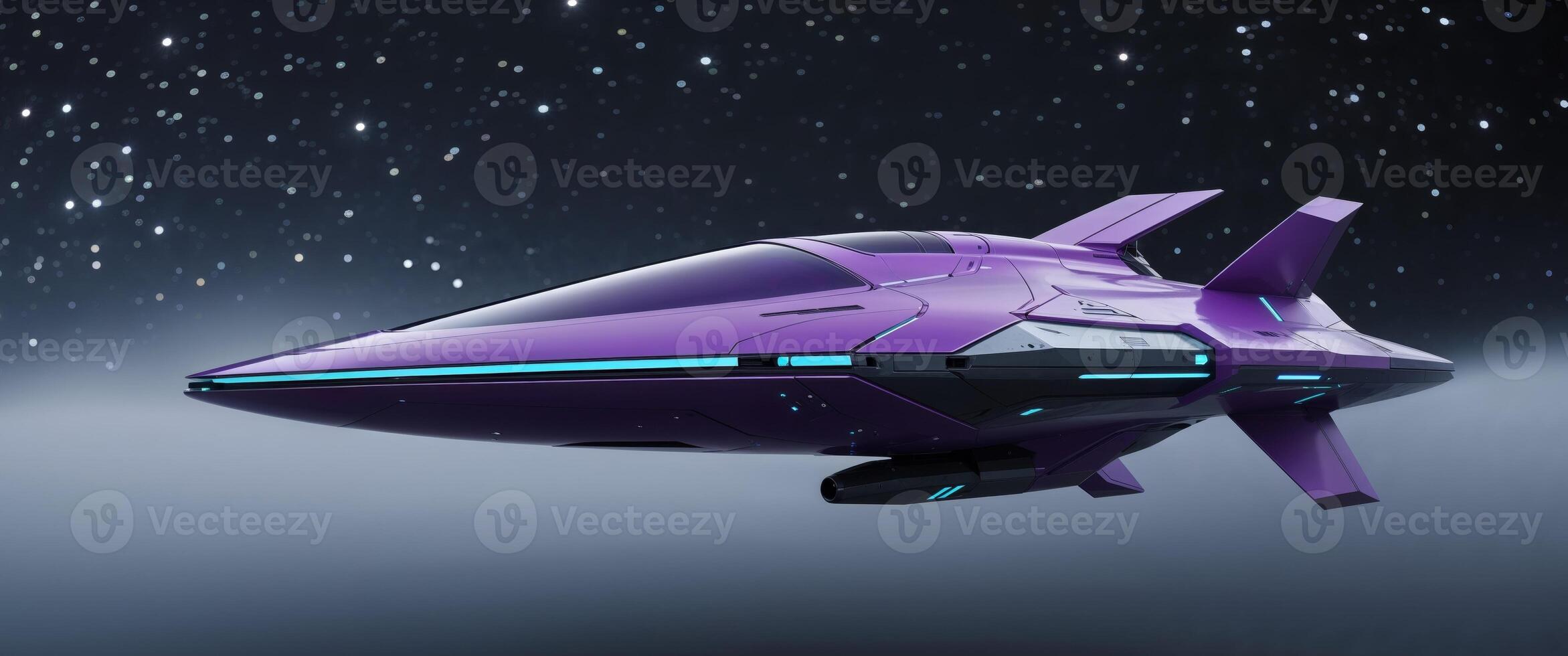A purple spaceship flying in the sky with stars photo