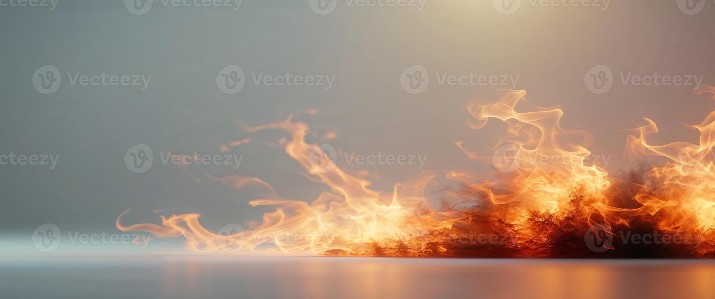 Fire burning on the floor with bright light photo