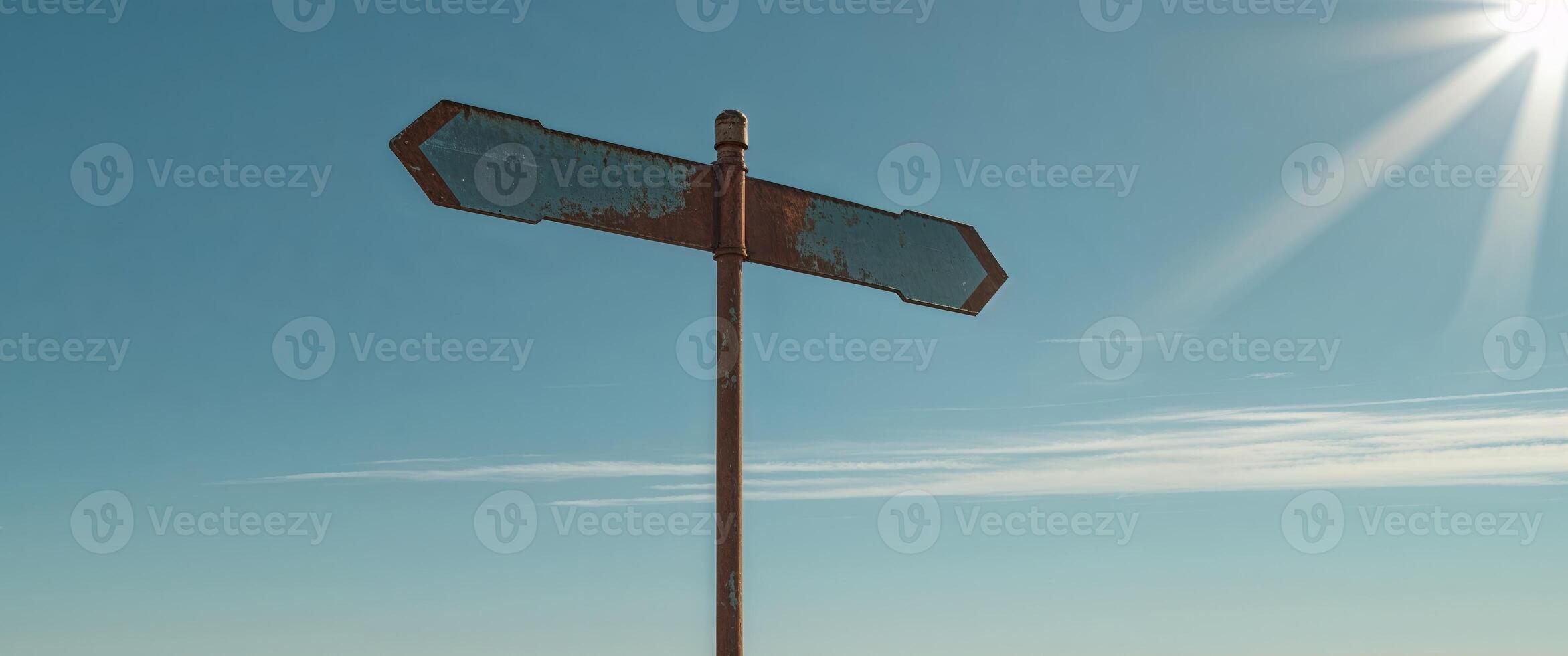 Empty signpost showing two opposite directions in a sunny day. photo