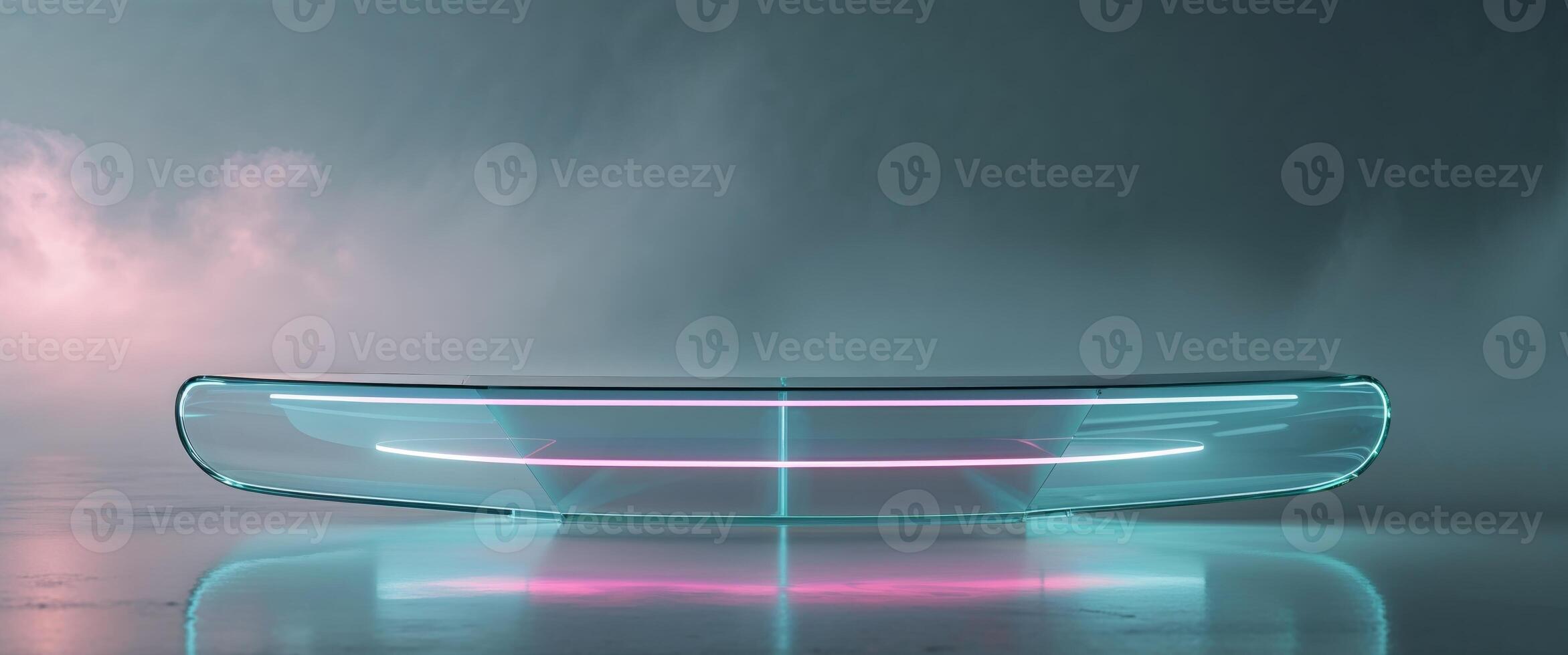 Neon Glow The Futuristic Glass Podium in Dreamy Style. photo