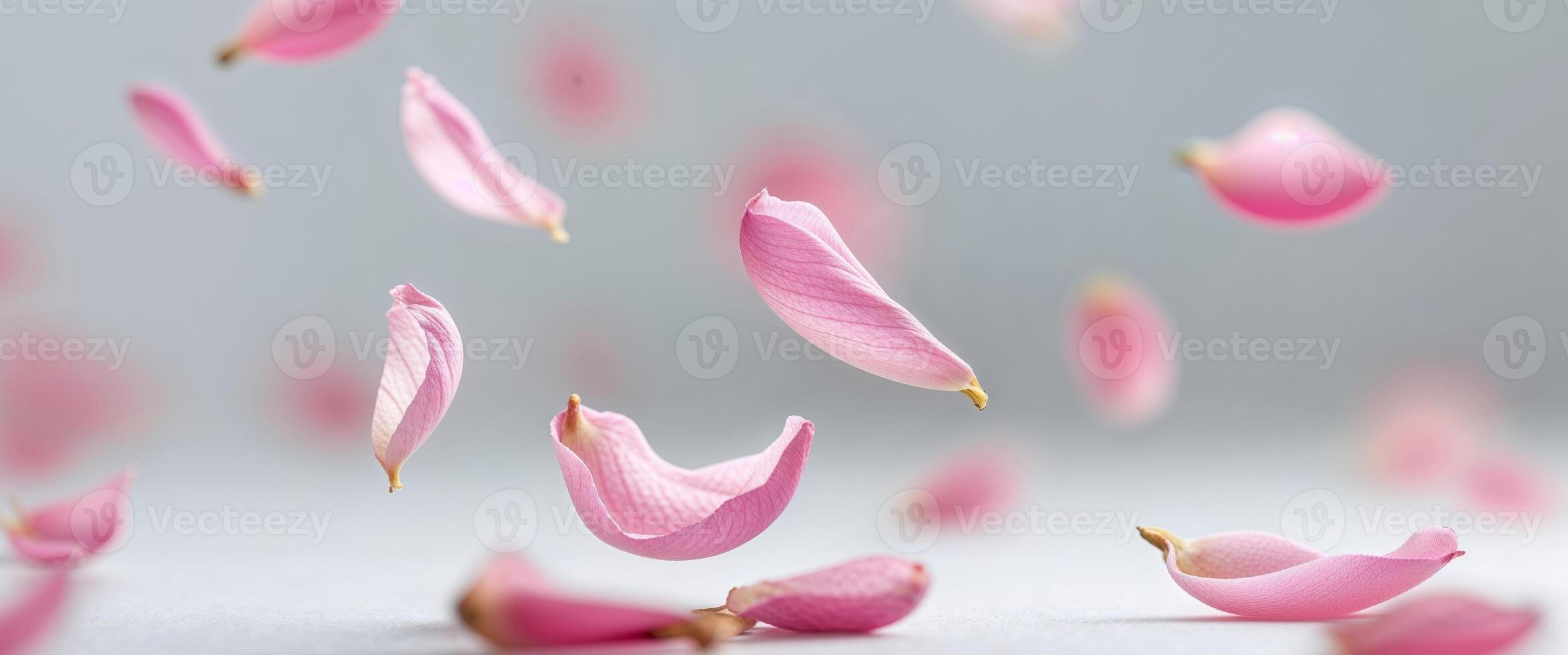 Pink flower petals floating delicately with gentle soft focus photo