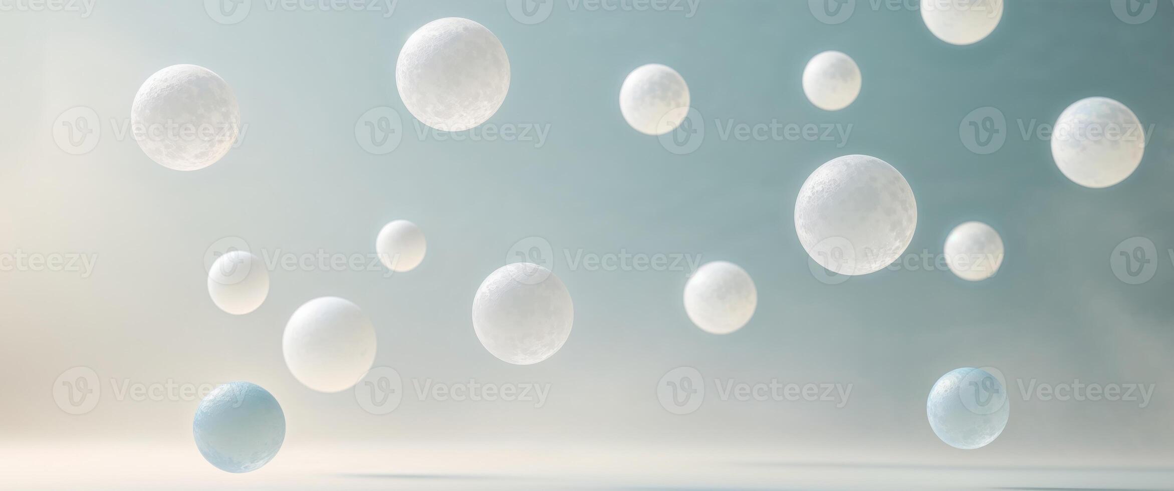 Abstract floating white orbs on a diffuse background for dreamy design. photo