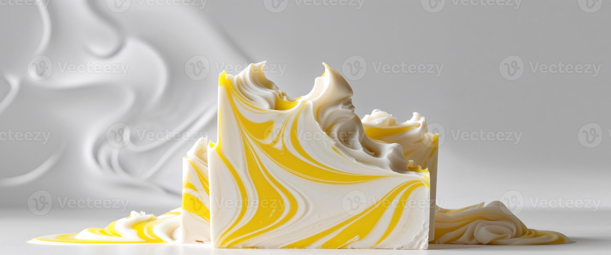 Abstract soap streaks with yellow and cream swirls for creative design. photo