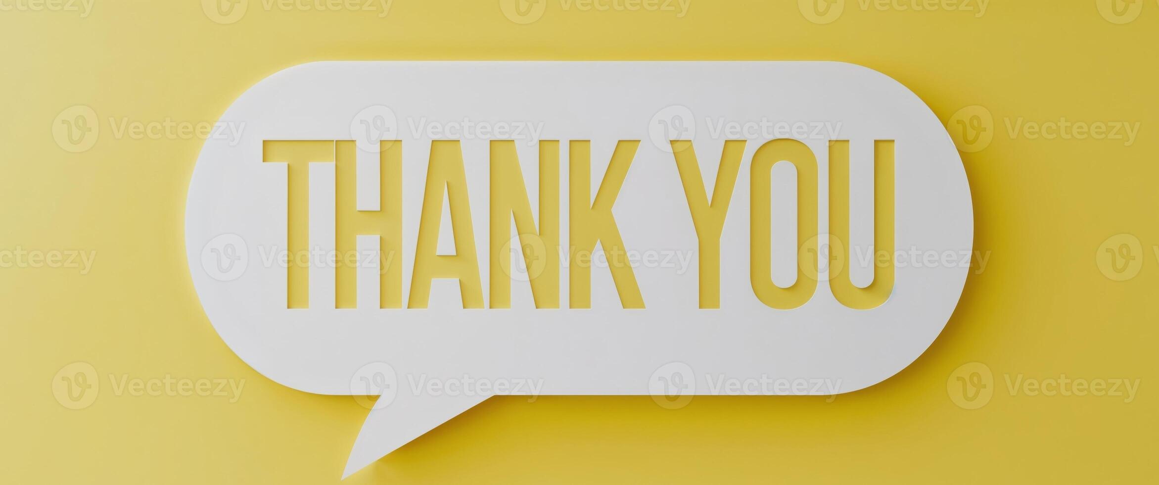 Bright yellow background with a speech bubble expressing gratitude in bold letters captures a joyful and positive message of appreciation photo