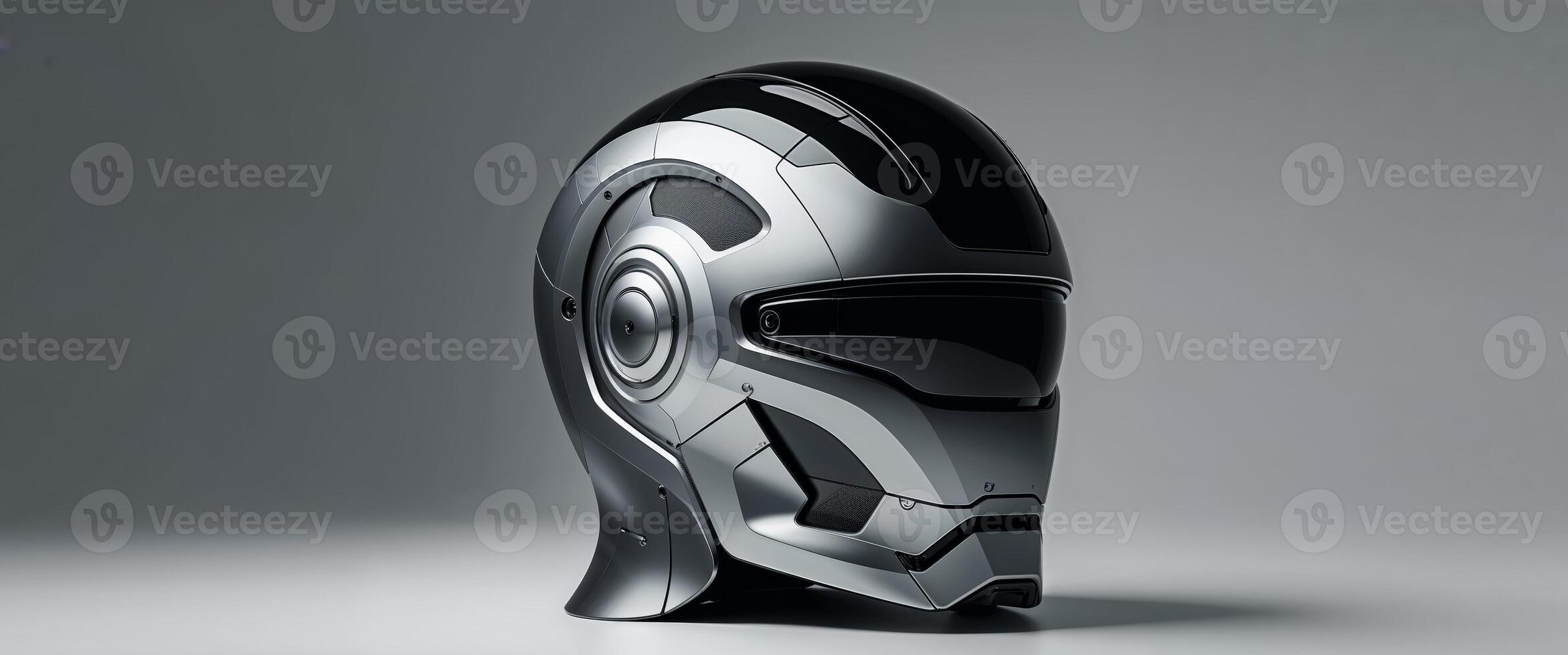 A futuristic robotic helmet with a sleek and intricate design photo