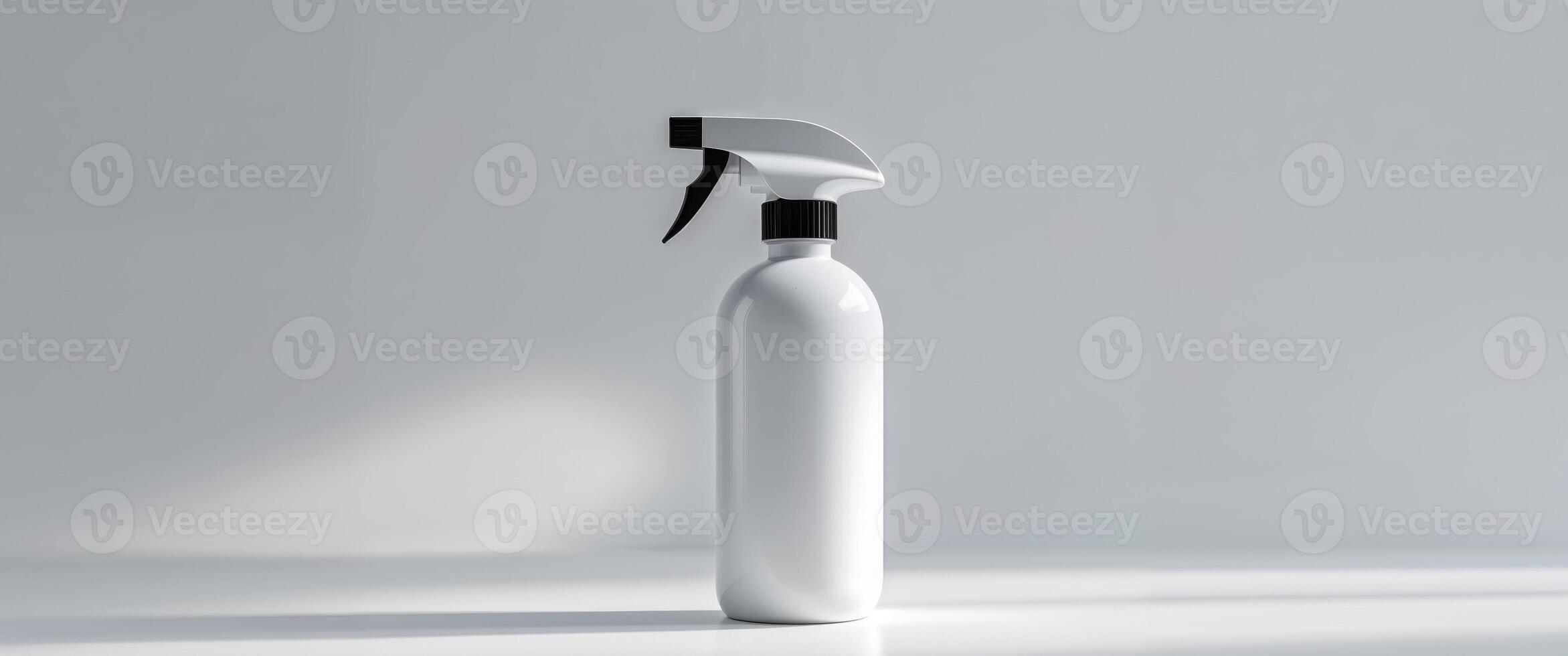 White Plastic Spray Bottle Mockup with Black Trigger Sprayer Perfect for Cleaning Product Designs. photo