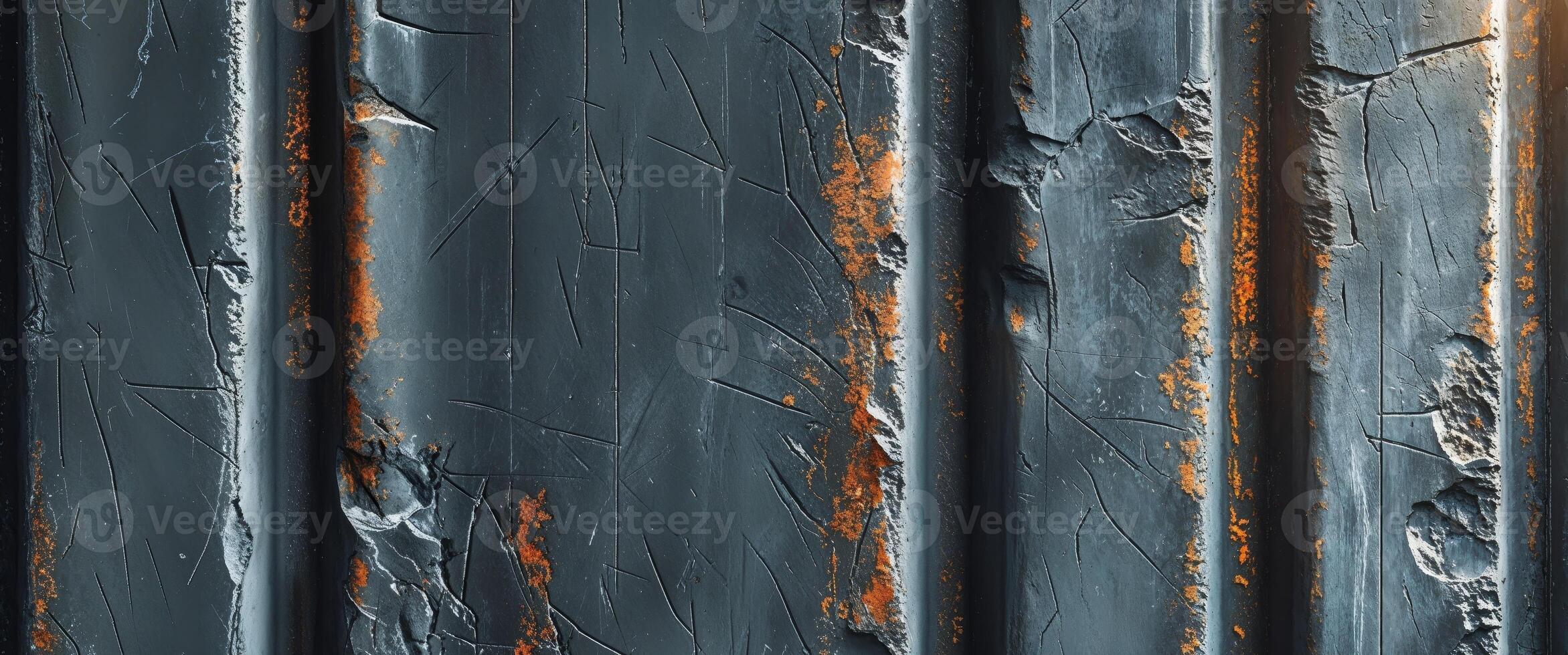 Industrial metal background with scratched texture and deep grooves photo