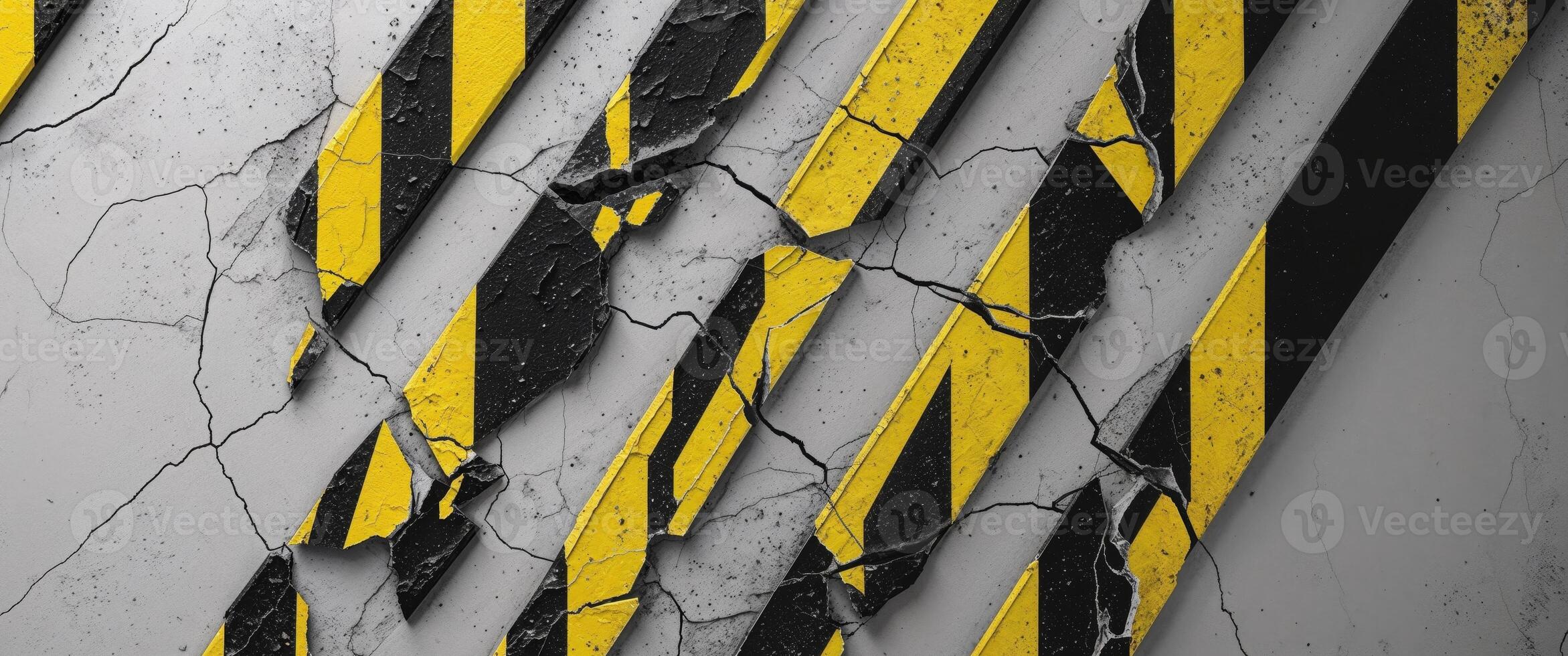 Cracked Warning Stripes Industrial Hazard Safety Construction Texture Background. photo