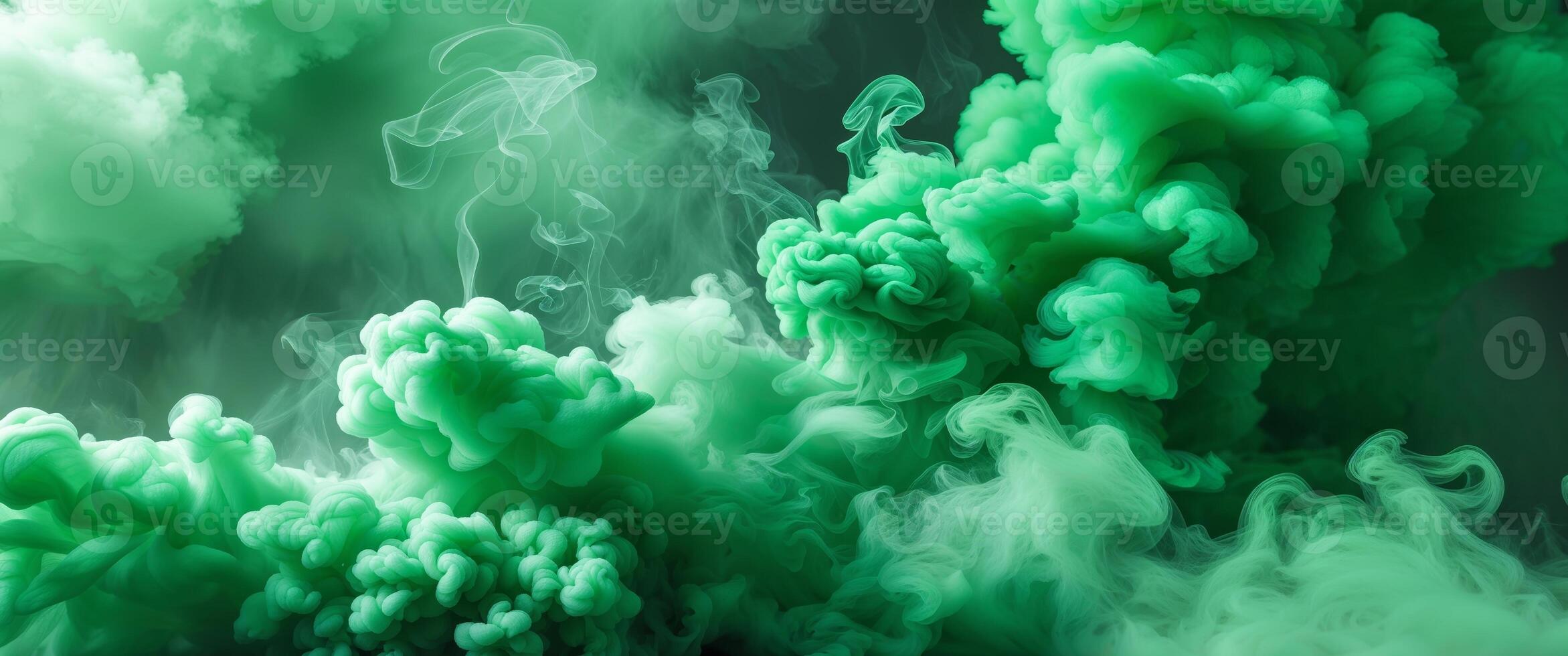 Dynamic emerald green smoke background with varied densities for creative design. photo