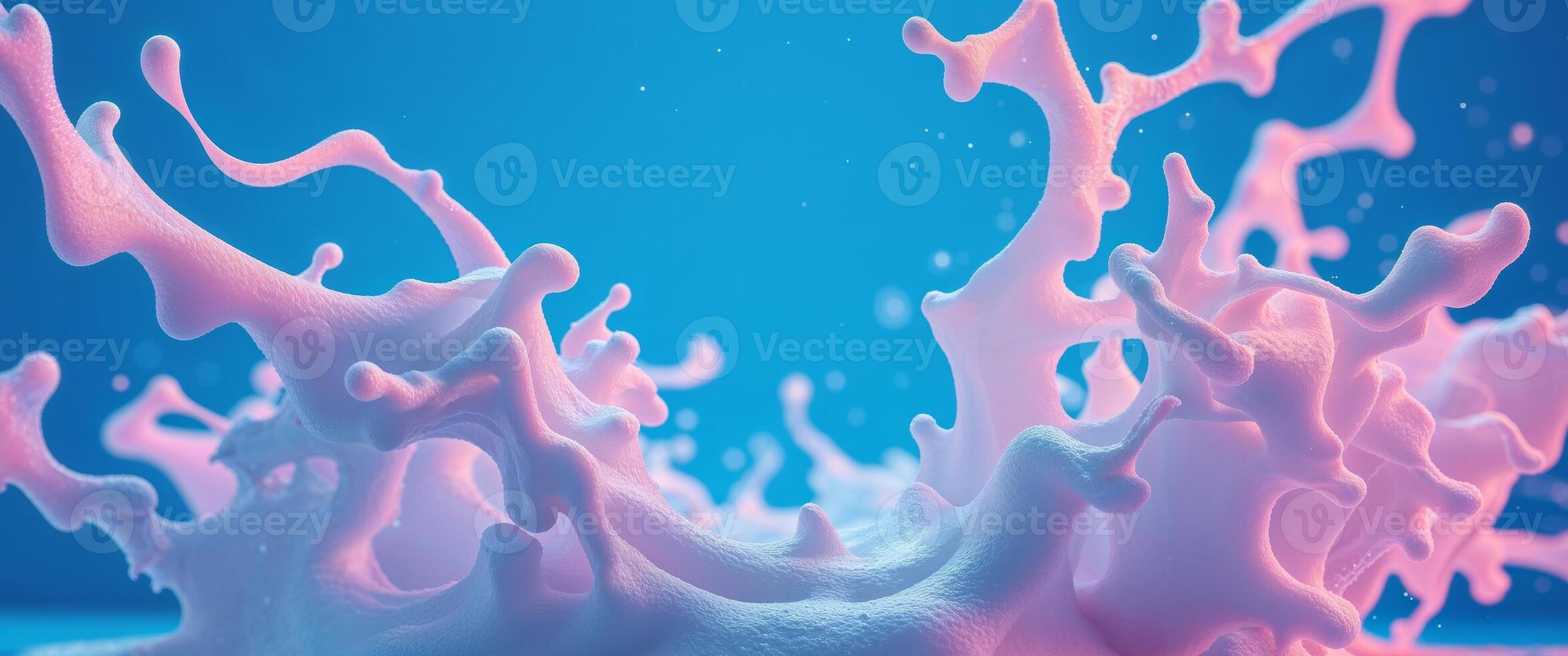 Dynamic foam smears on bright blue background for creative design. photo