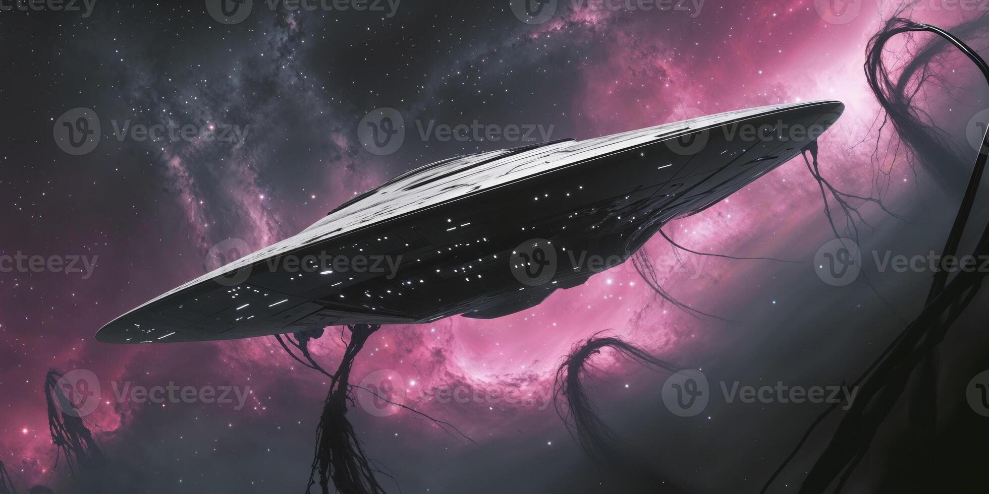 Haunting Extraterrestrial Spaceship Adrift in Cosmic Nebula with Sinister Alien Presence. photo