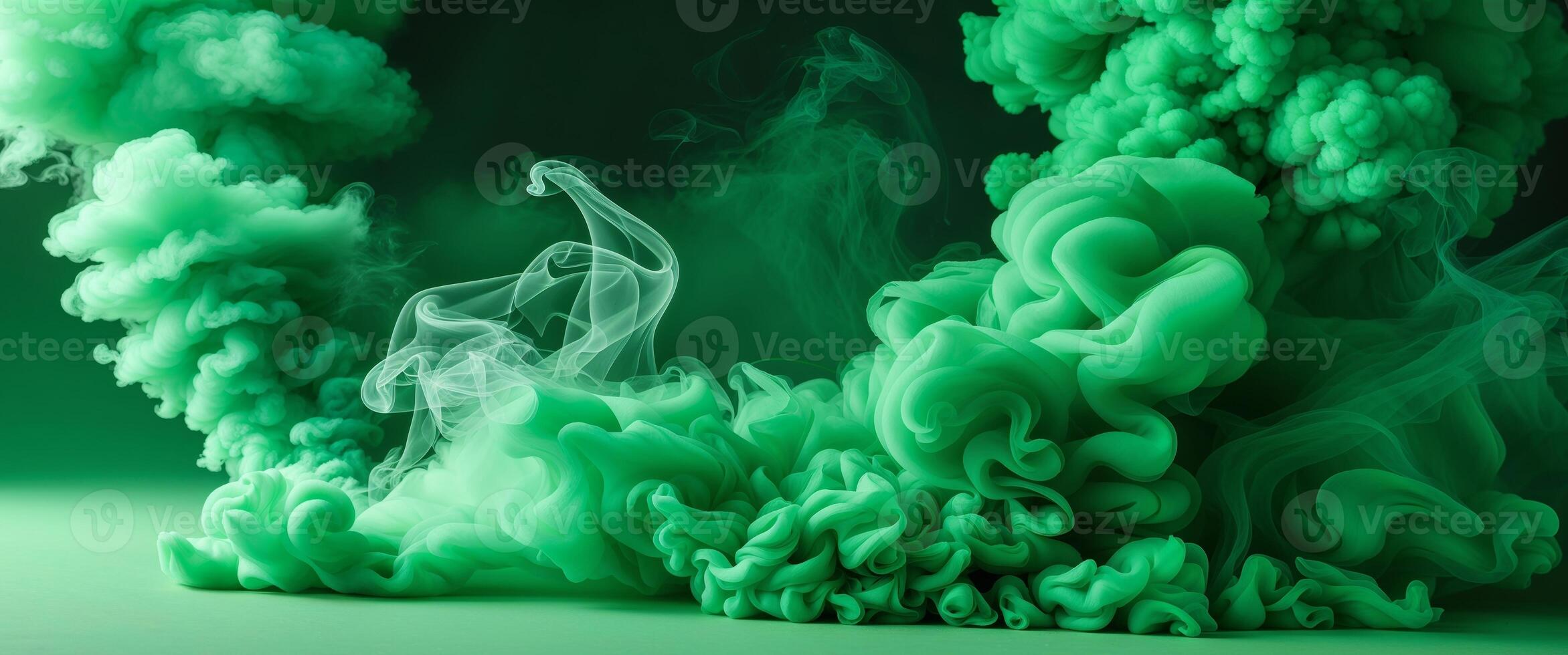 Dynamic emerald green smoke background with varied densities for creative design photo