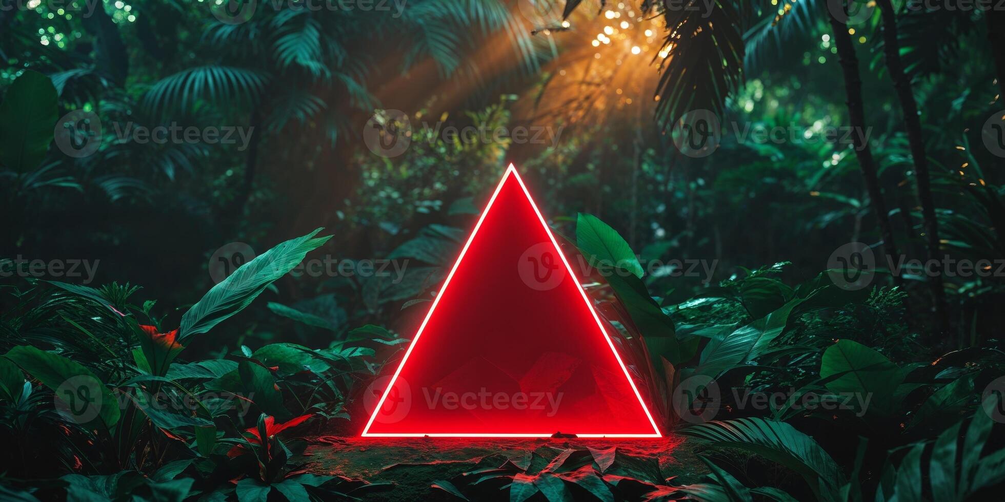 A red triangle in the middle of a jungle photo