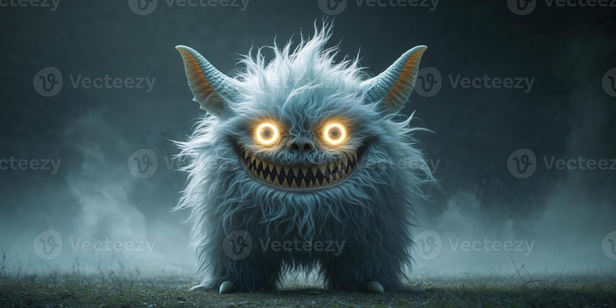 A monster with glowing eyes and horns photo
