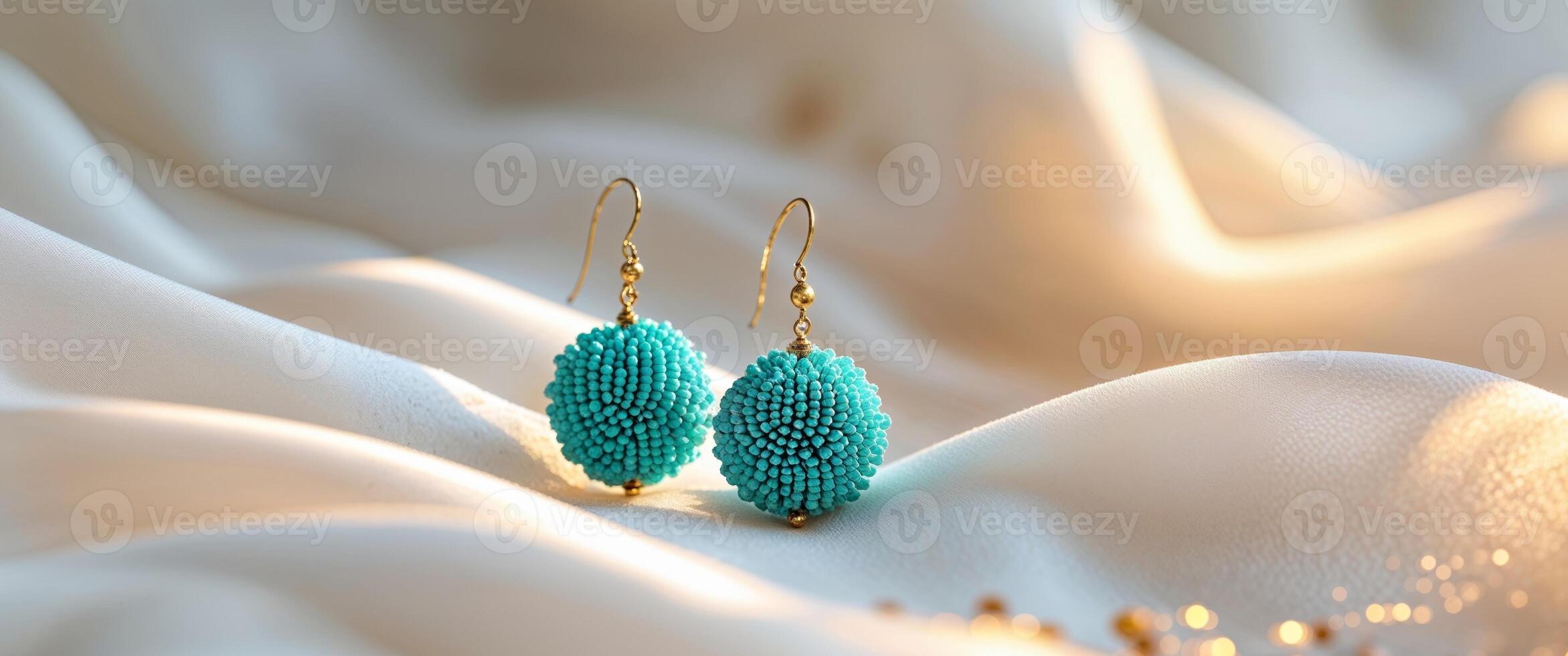 Stunning turquoise beaded earring set showcasing intricate craftsmanship with soft natural lighting on a neutral background photo