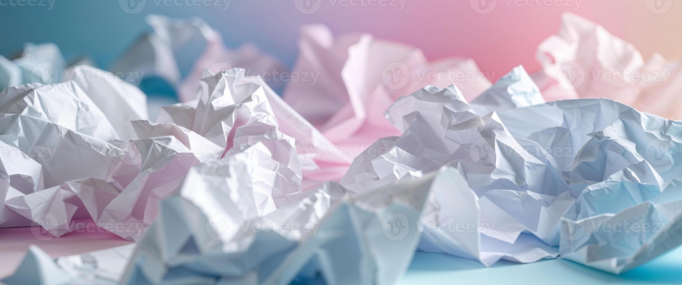 Abstract crumpled paper texture with pink and blue gradient for creative design. photo
