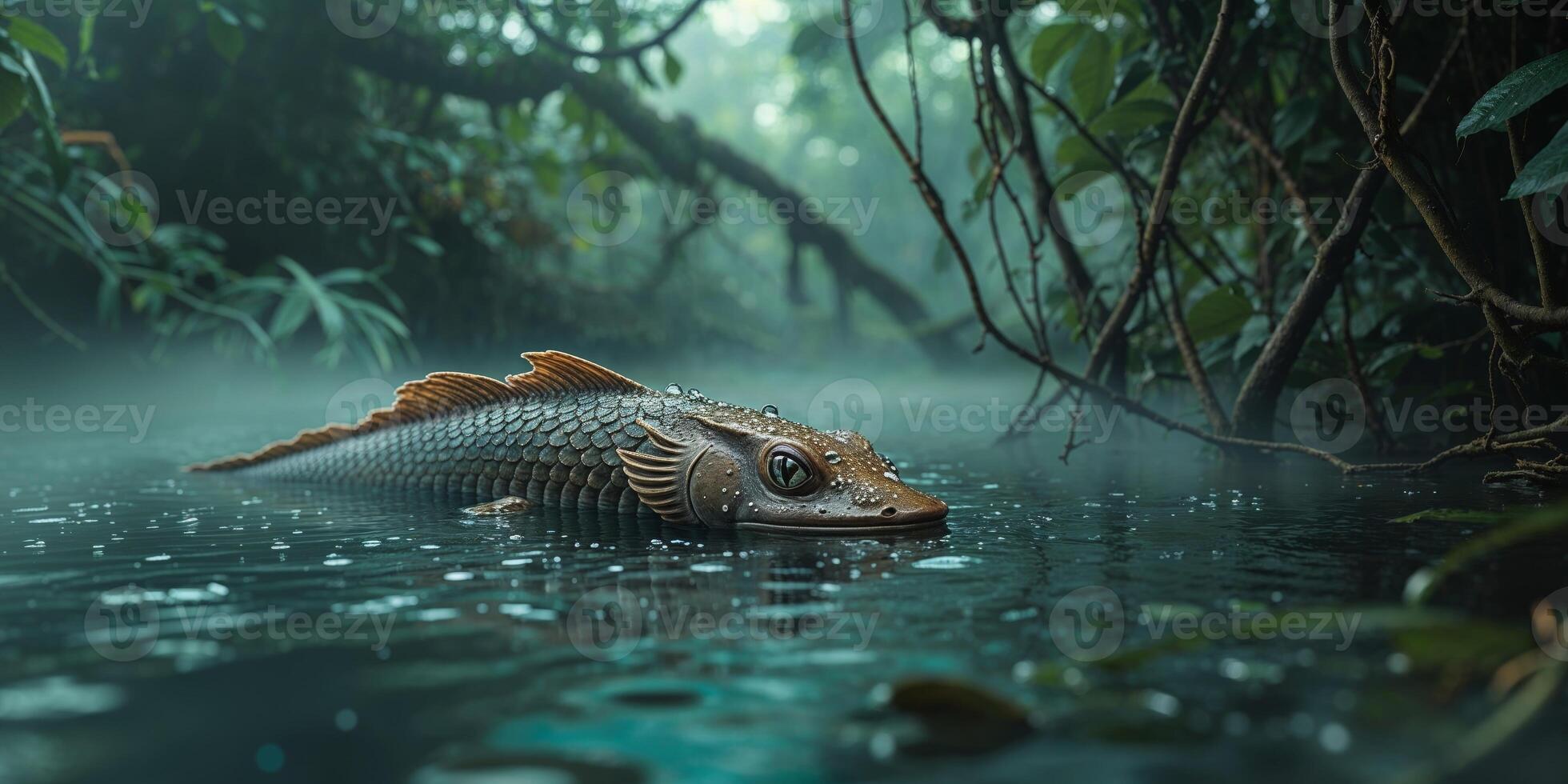 Ornate Aquatic Creature Emerging From Jungle Waters photo