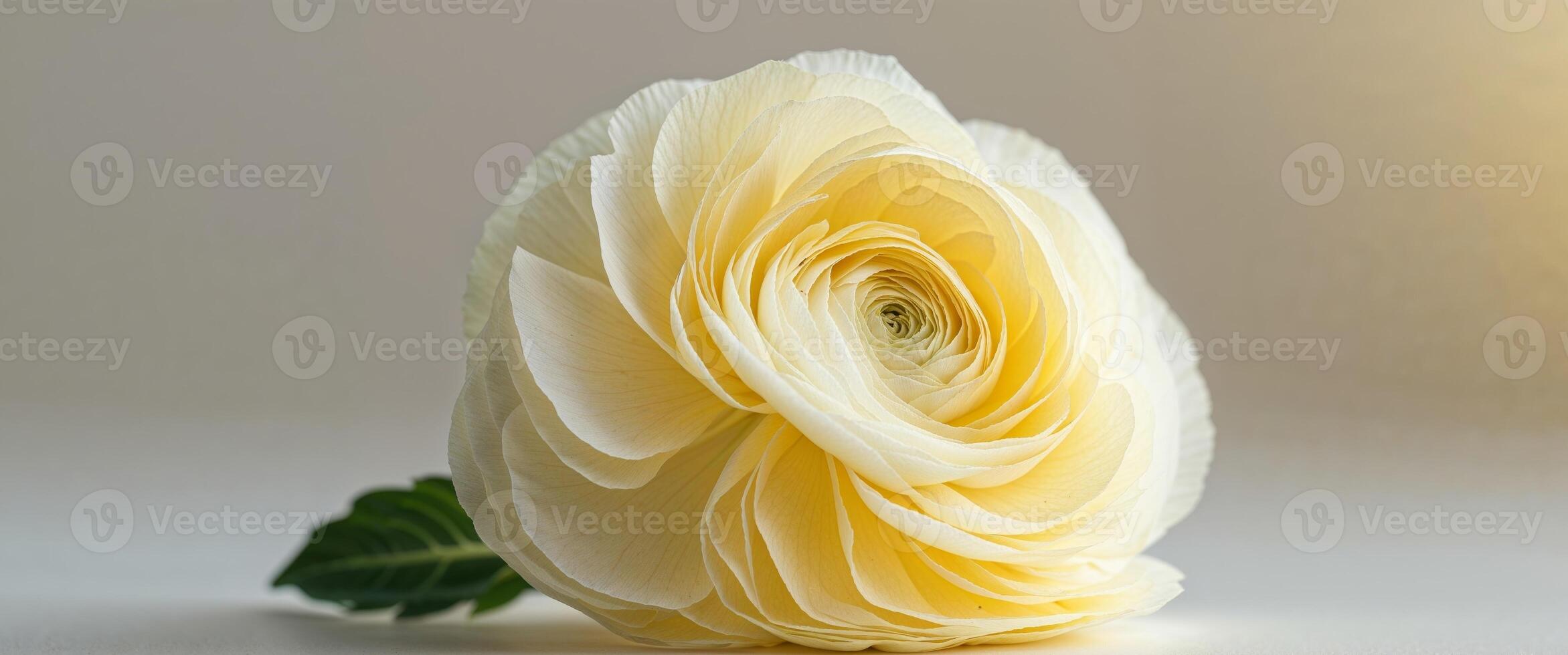 A single yellow flower on a white background photo