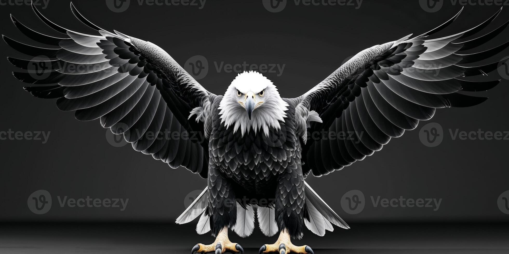 An eagle with its wings spread out on a black background photo