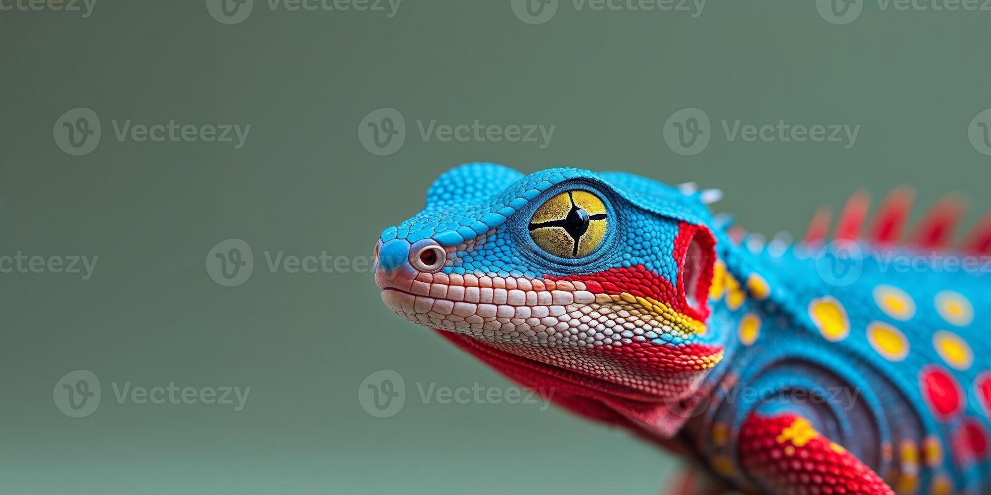 A colorful lizard with a yellow and blue face photo
