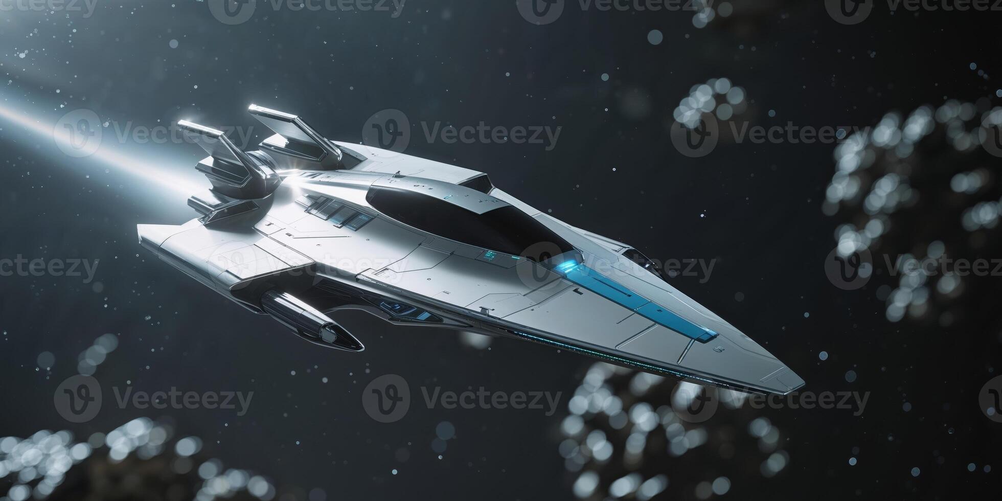 A futuristic spaceship flying through space photo