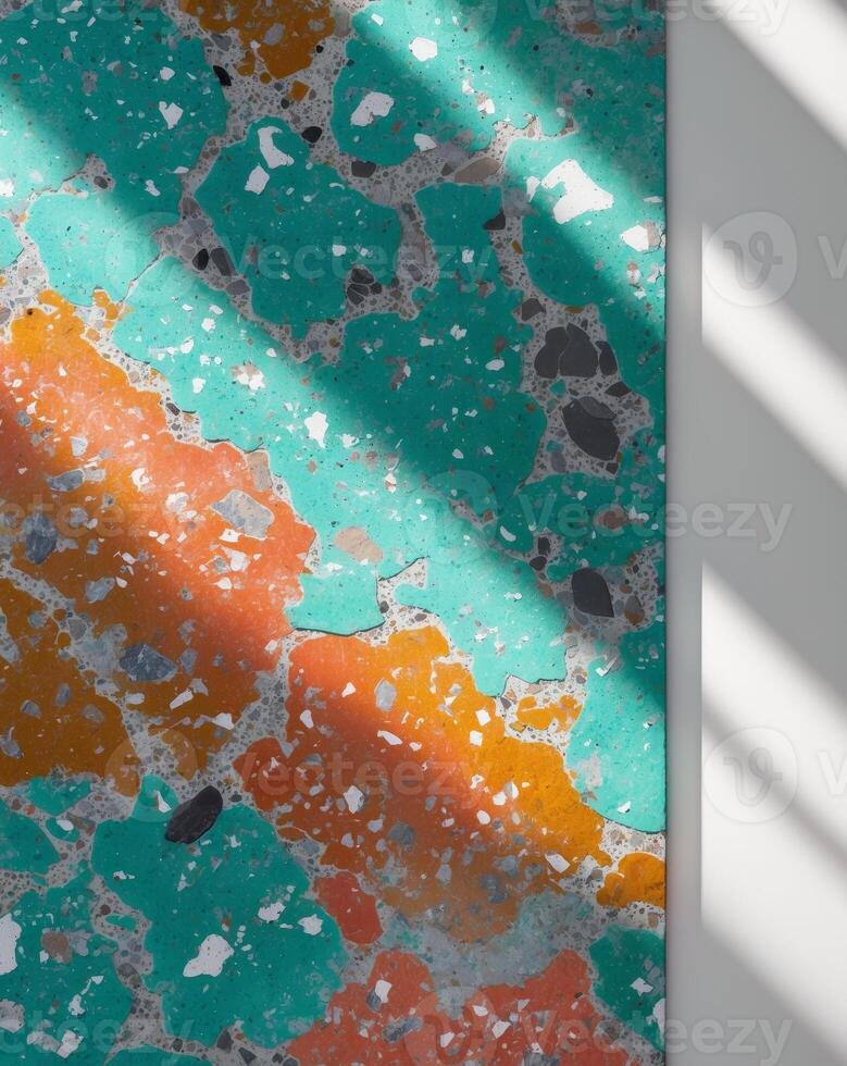 Terrazzo Surface with Abstract Colorful Stone Texture and Soft Shadows photo