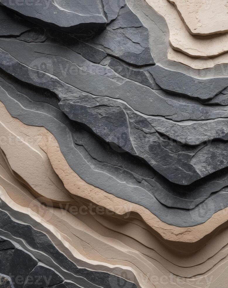 Abstract Dark Gray And Beige Layered Stone Texture photo