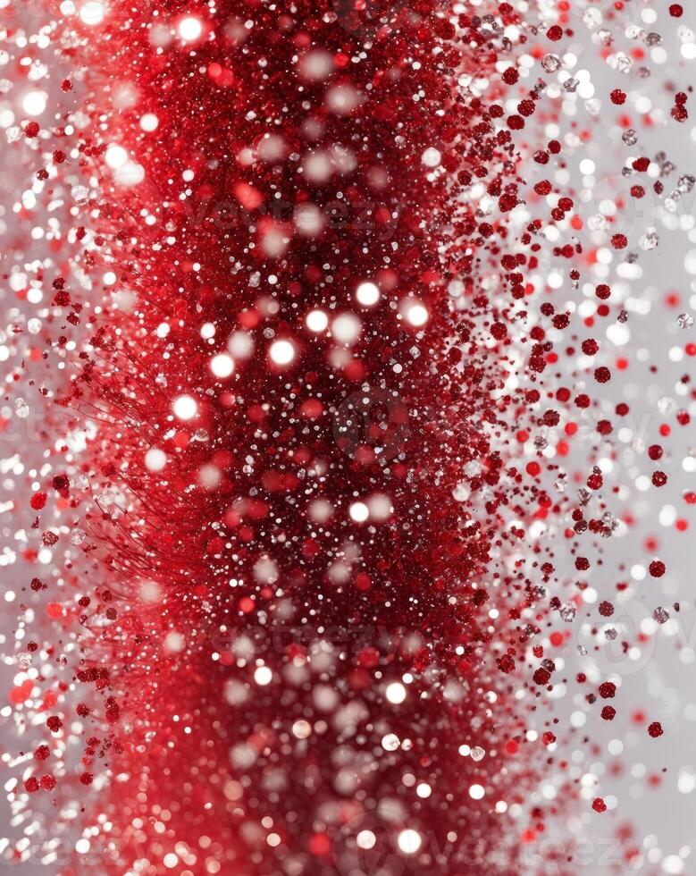 Red Glitter Background with Floating Particles. photo
