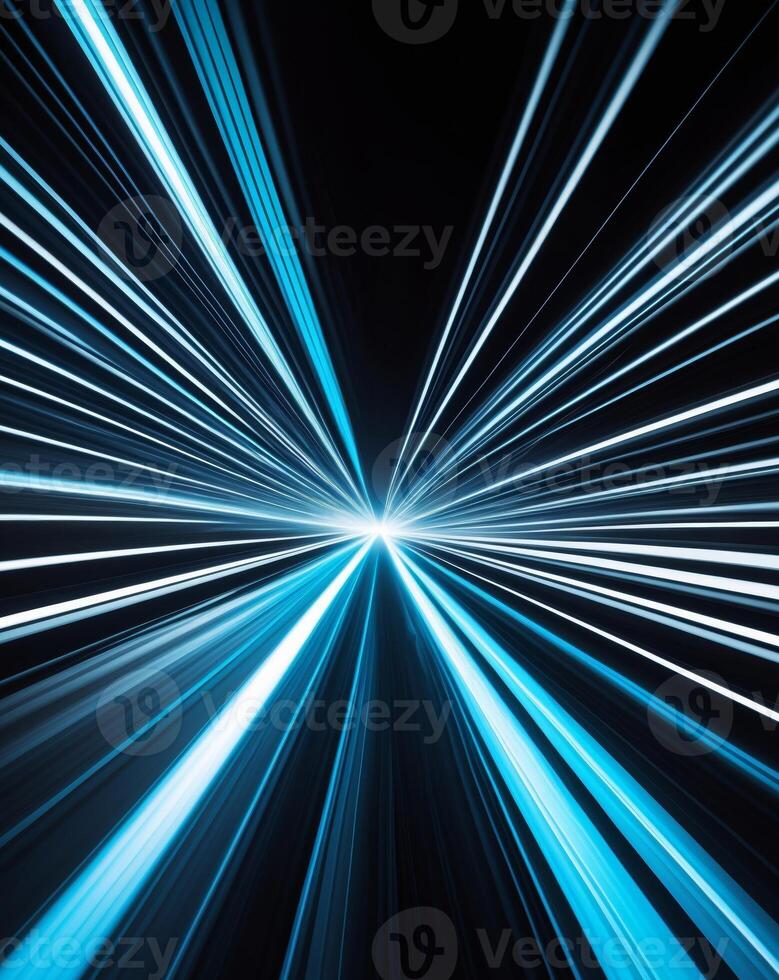 Futuristic Blue Light Speed Lines on Black Background Copy Space. photo