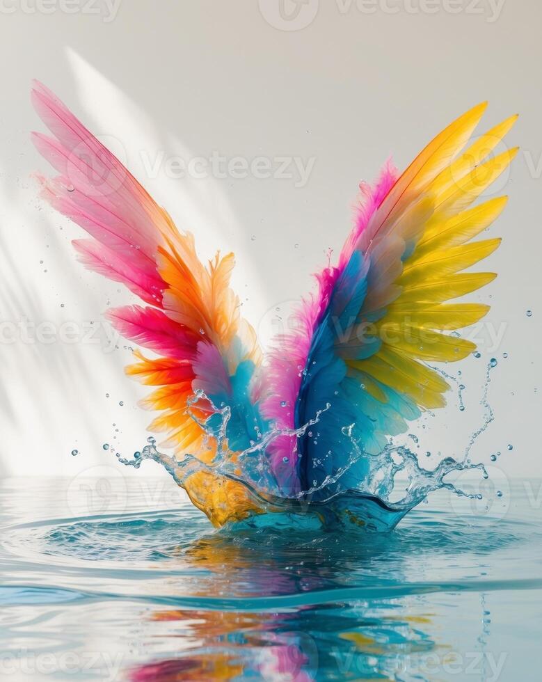 Abstract Colorful Wings Splashing in Calm Water photo