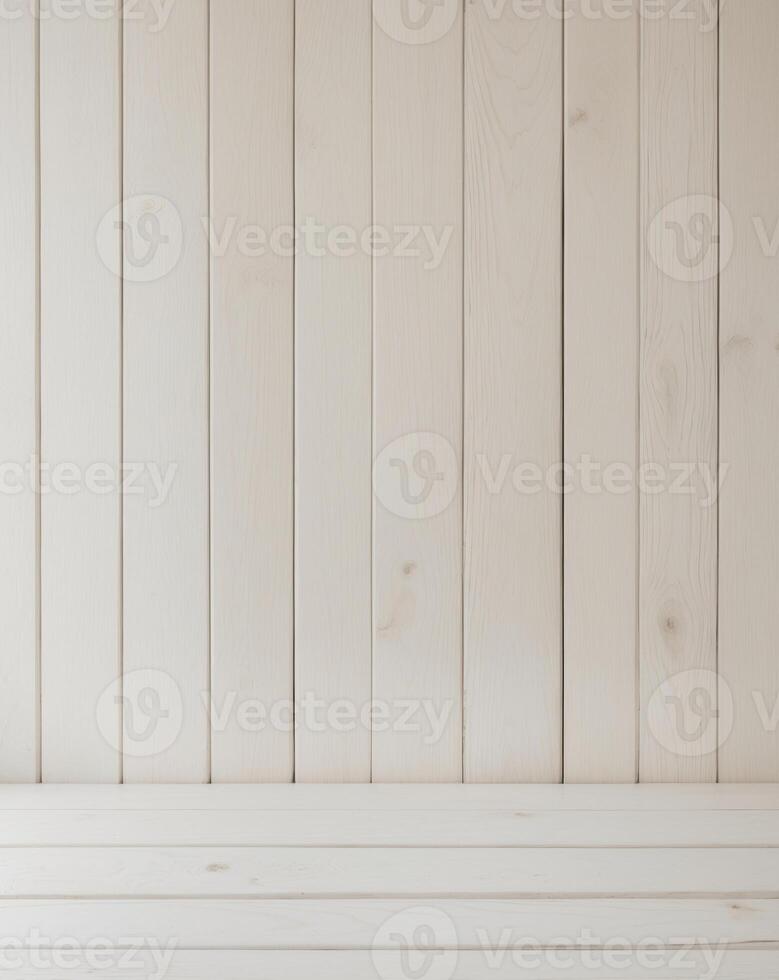 White wooden bench in a room with white walls photo