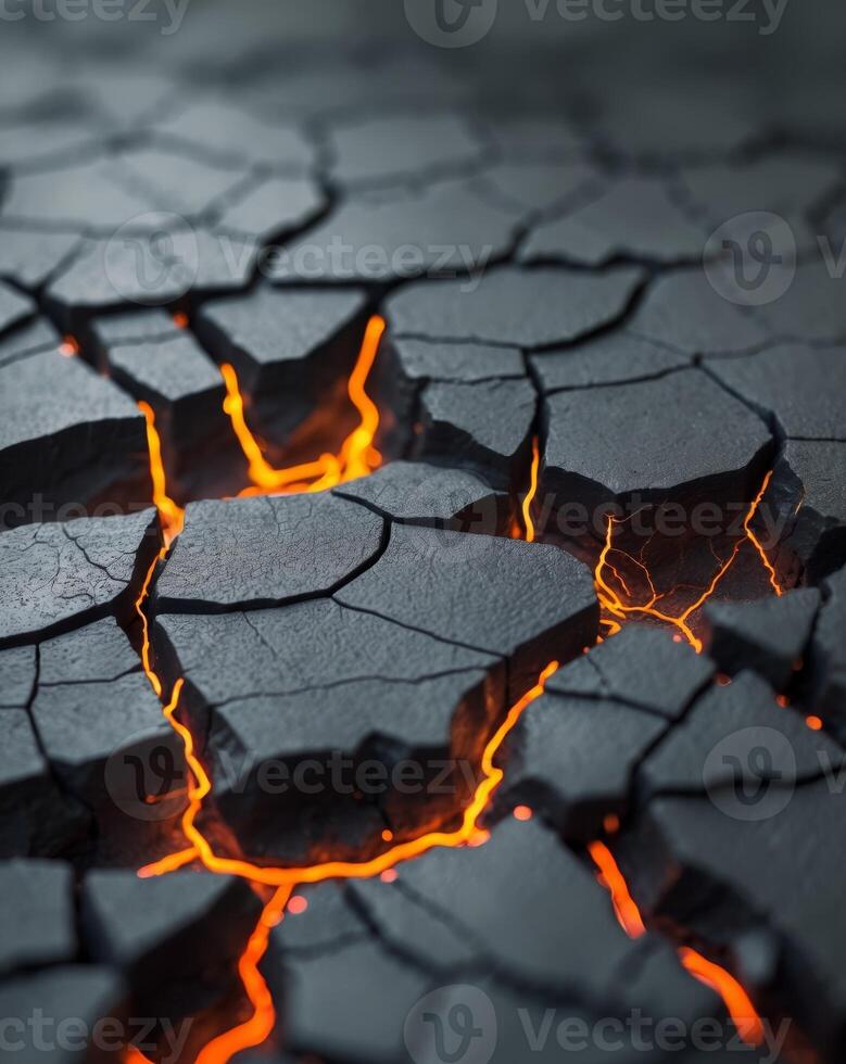 A close up of a cracked surface with orange and black lava photo