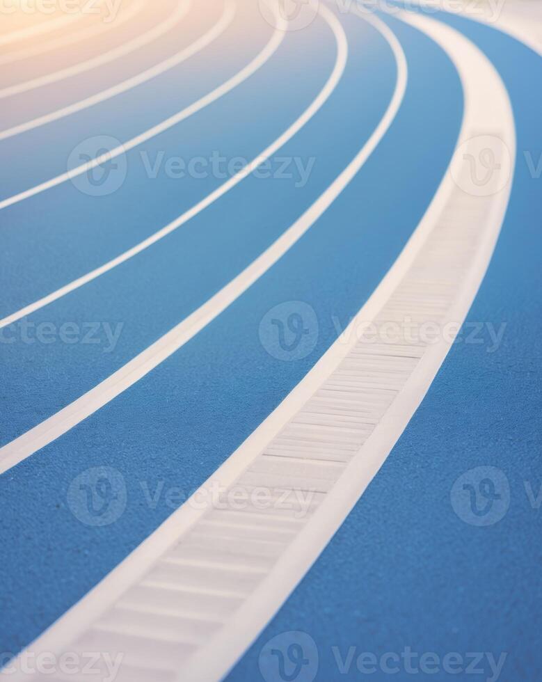 A running track with a line of white lines photo